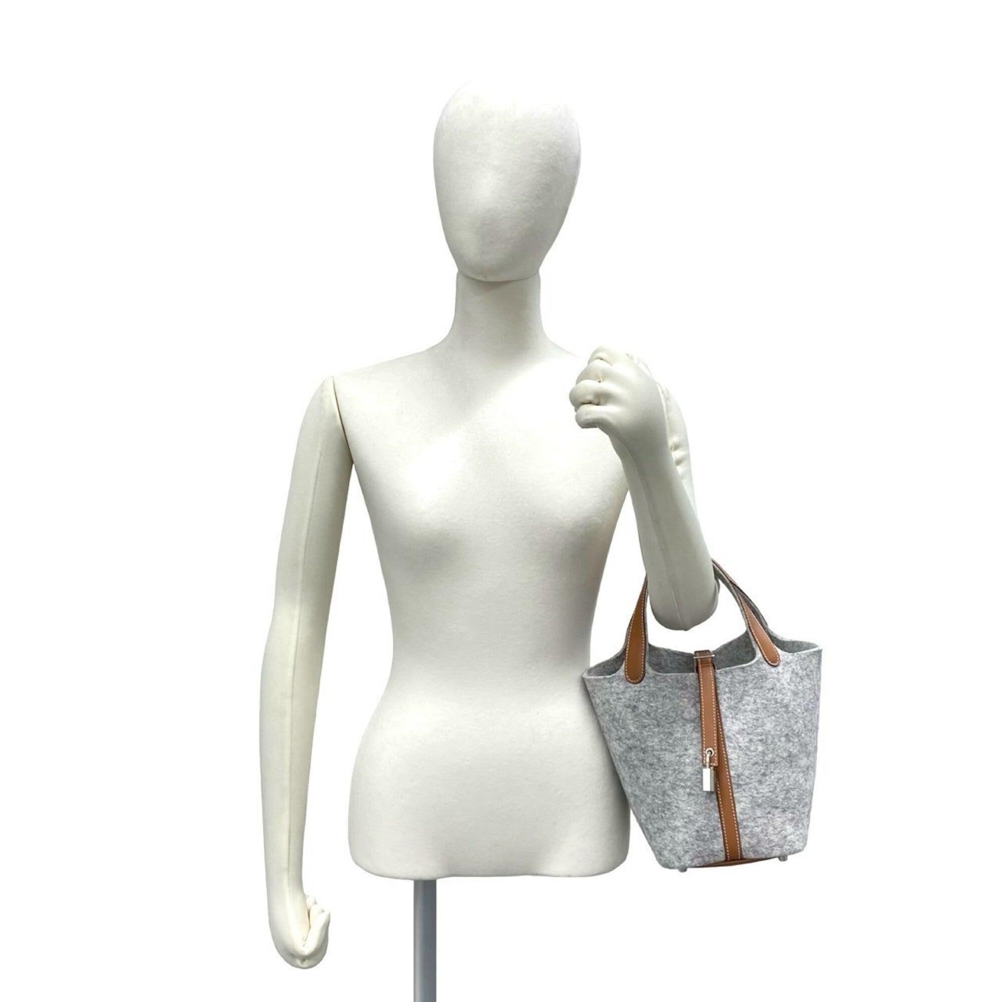 Hermes Brown Gray Felt Swift Leather Handbag (Pre-Owned)
