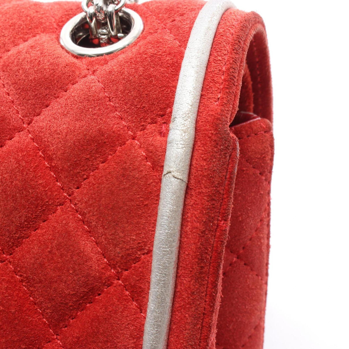 Chanel Red Color Silver Suede Leather Shoulder Bag (Pre-Owned)