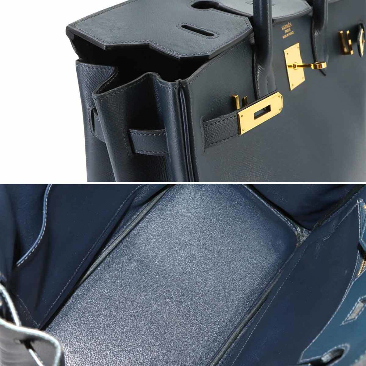 Hermes Haute A Courroies Blue Indigo Courchevel Leather Handbag (Pre-Owned)