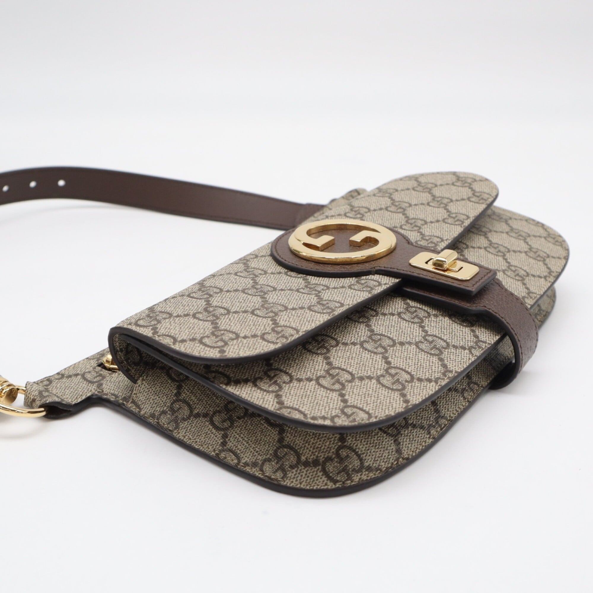 Gucci Beige Brown Gg Supreme Leather Fanny Pack Sling Bag (Pre-Owned)