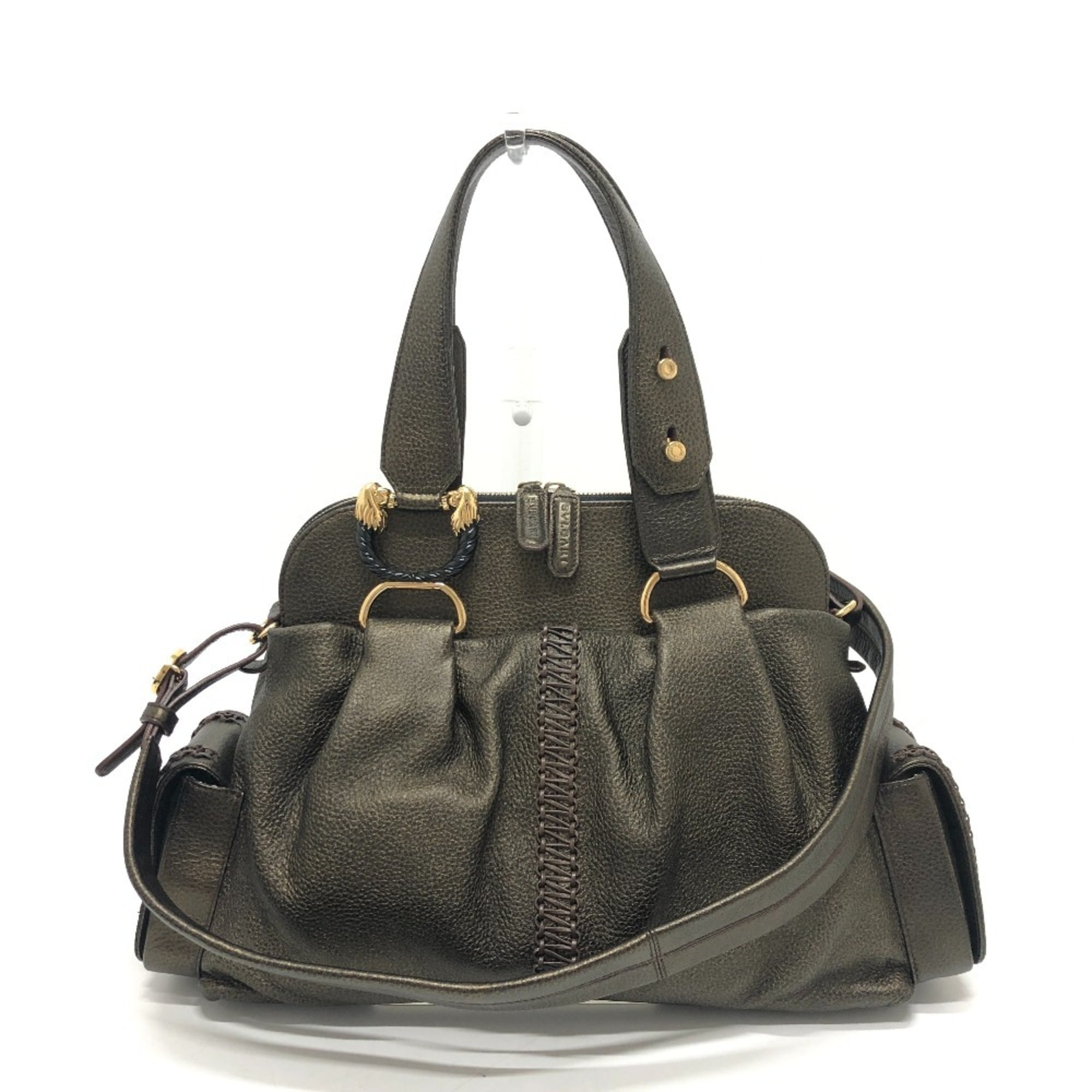 Bvlgari Bronze Leather Handbag Shoulder Bag Tote Bag (Pre-Owned)