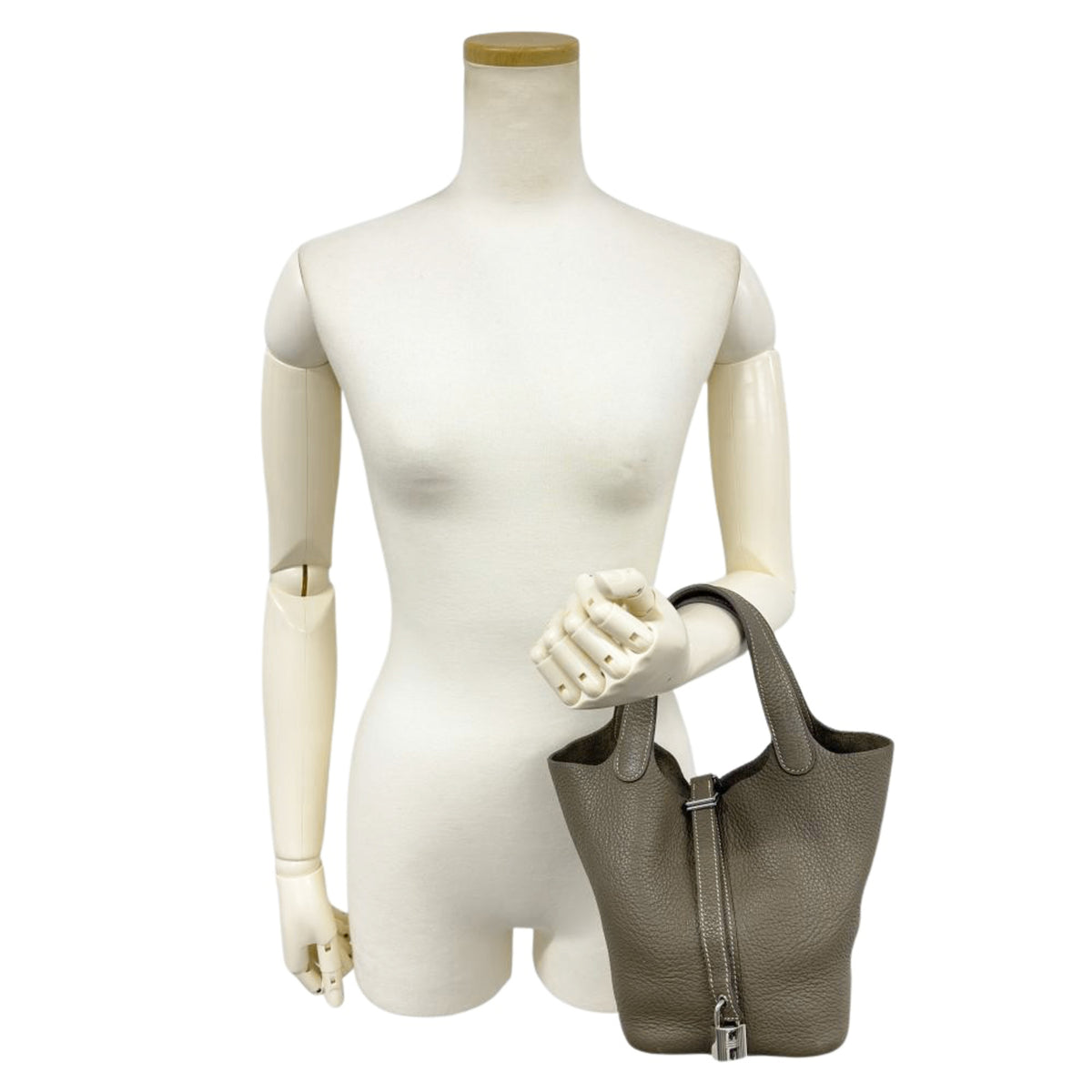 Hermes Picotin Etoupe Gray Gray Taurillon Clemence Leather Handbag (Pre-Owned)
