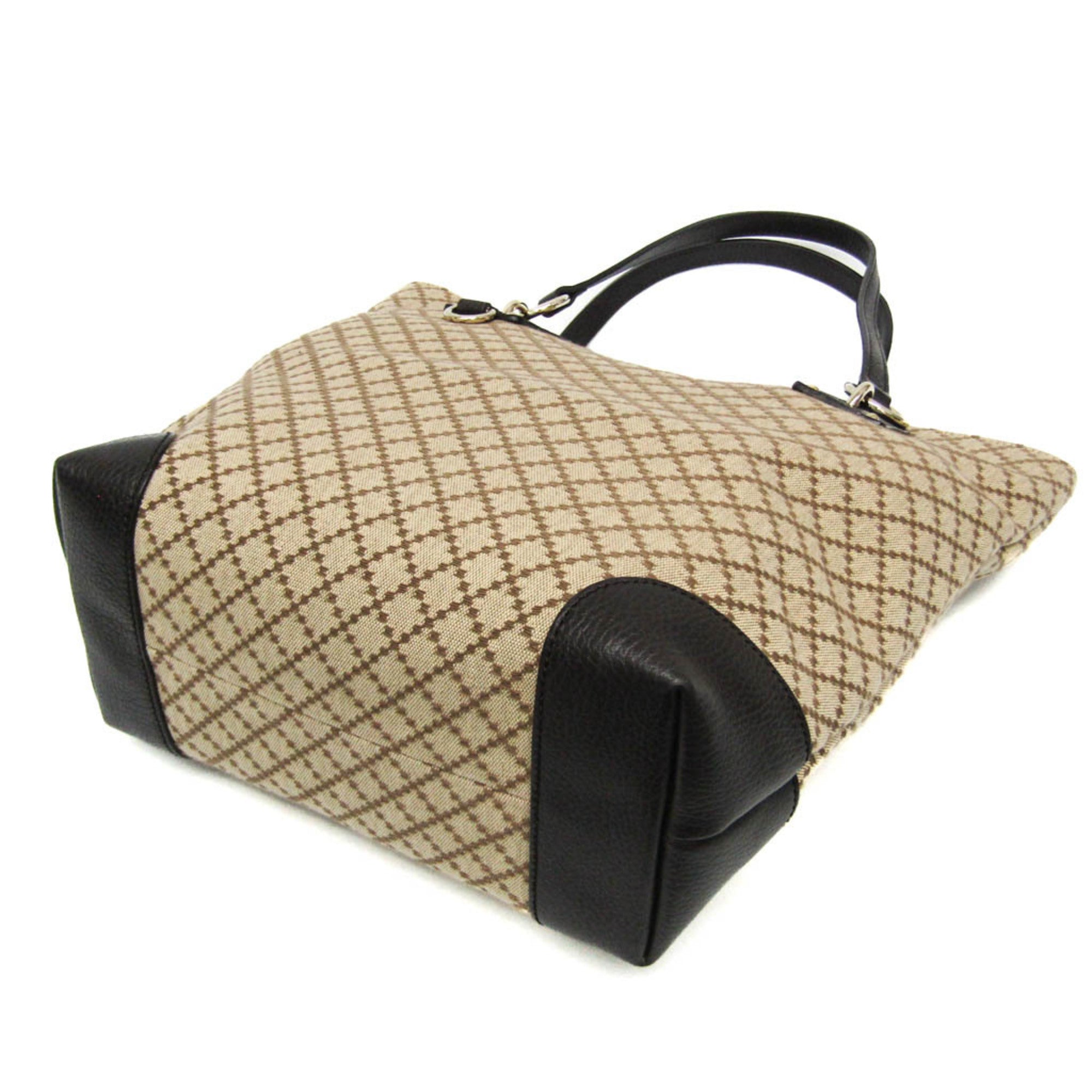 Gucci Diamante Beige Brown Canvas Leather Tote Bag (Pre-Owned)