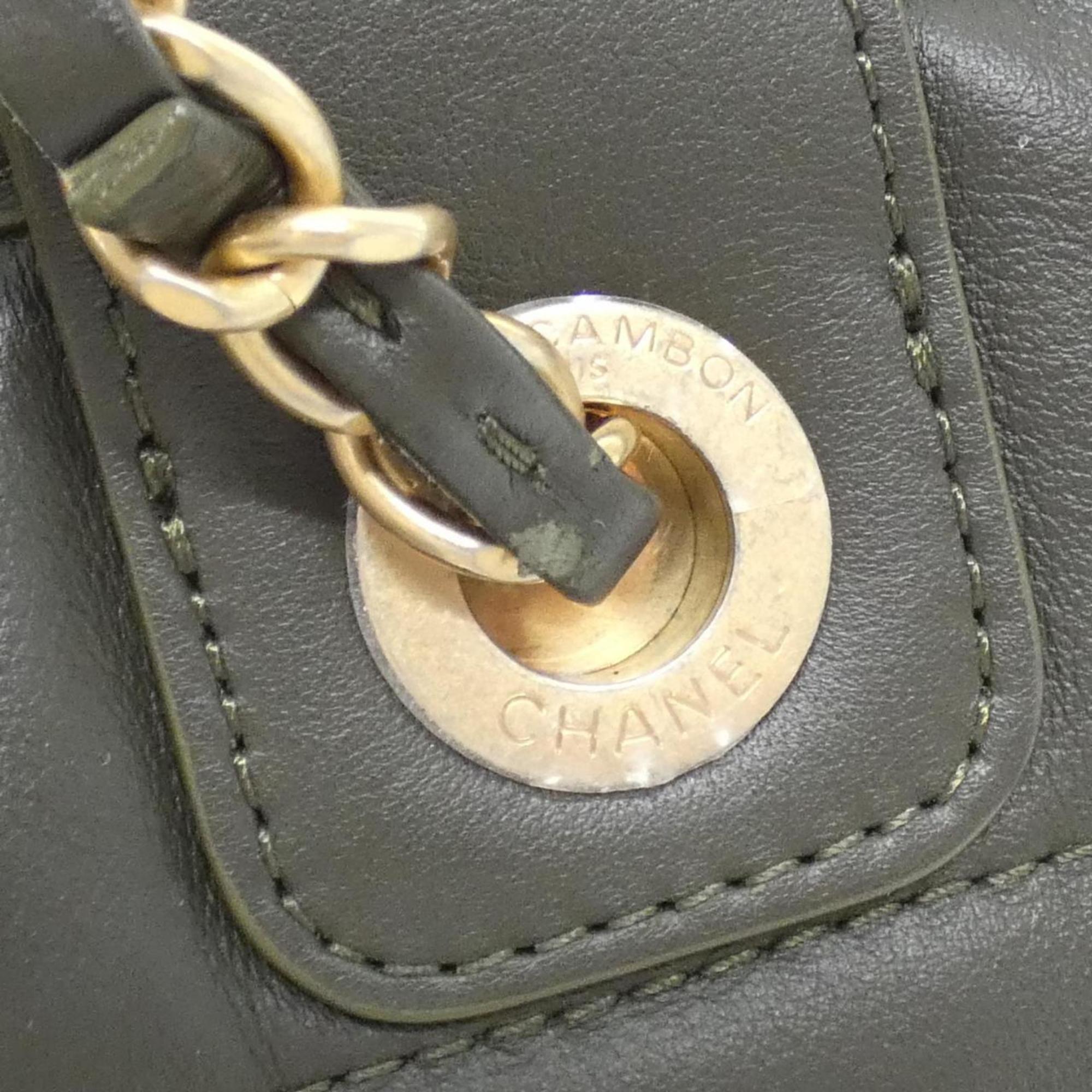 Chanel Deauville Khaki Leather Handbag (Pre-Owned)