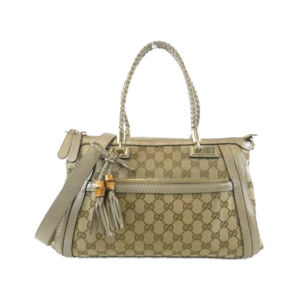 Gucci Beige Gg Canvas Leather Handbag (Pre-Owned)