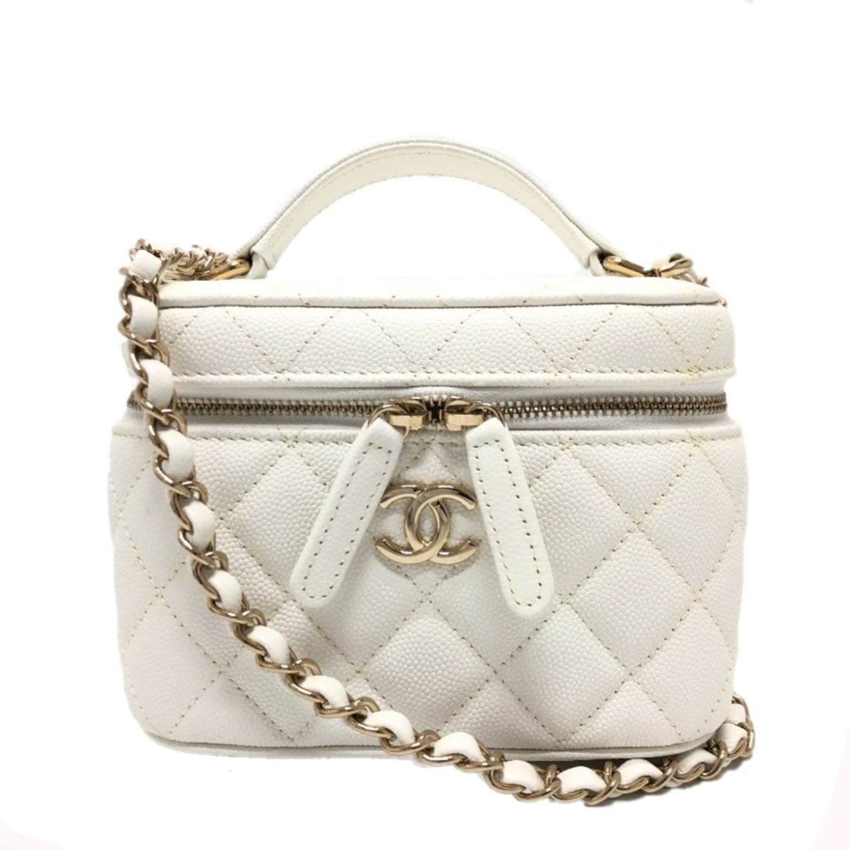 Chanel Caviar Skin White Caviar Leather Handbag Shoulder Bag Vanity Bag (Pre-Owned)