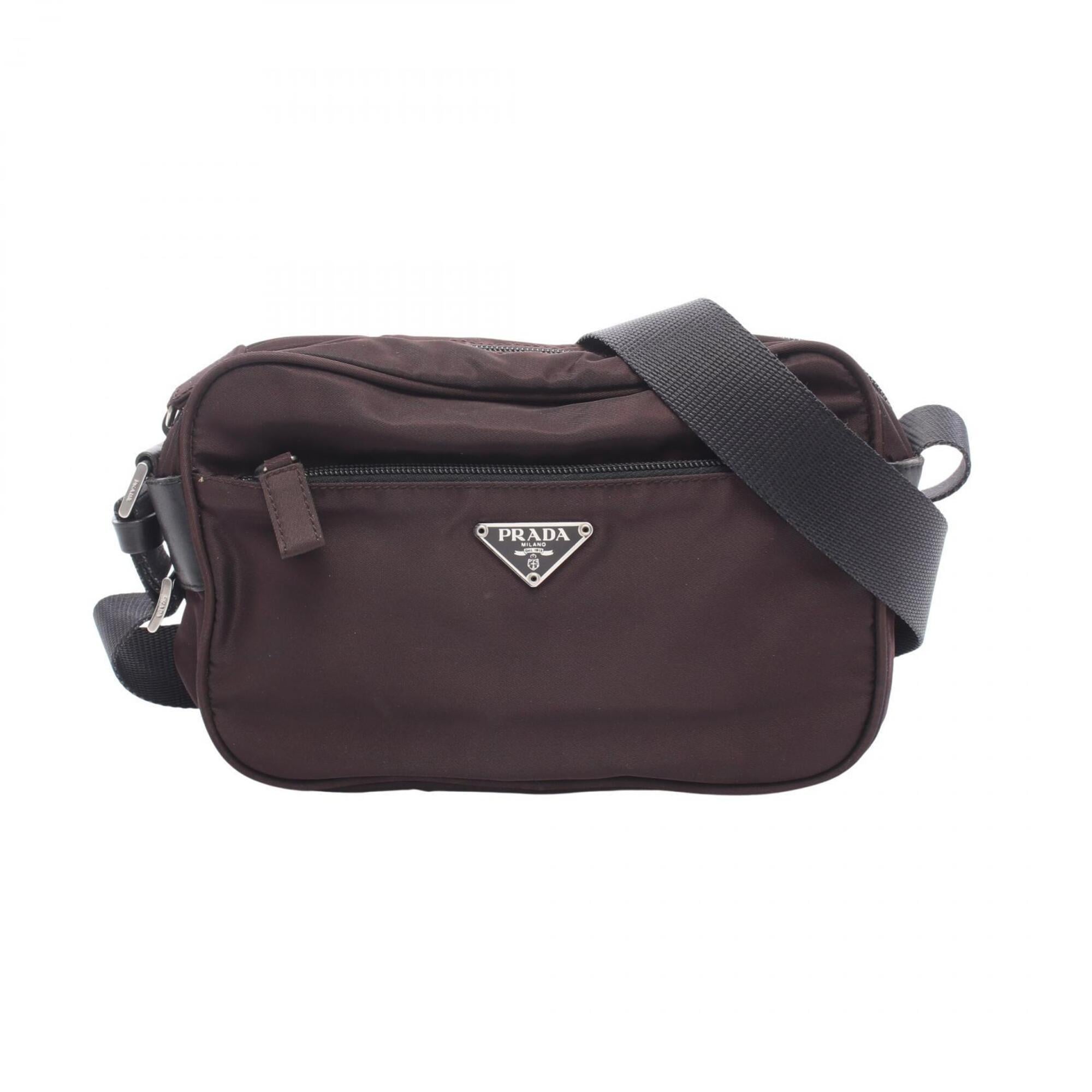 Prada Brown Nylon Leather Handbag Shoulder Bag (Pre-Owned)