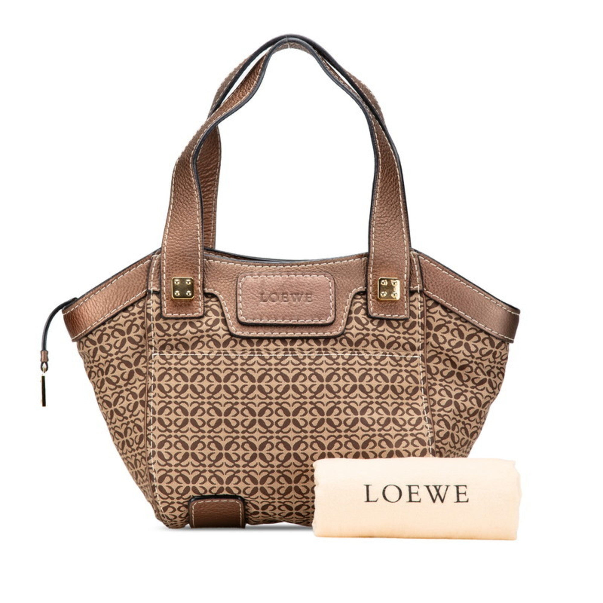Loewe Beige Brown Canvas Leather Handbag (Pre-Owned)