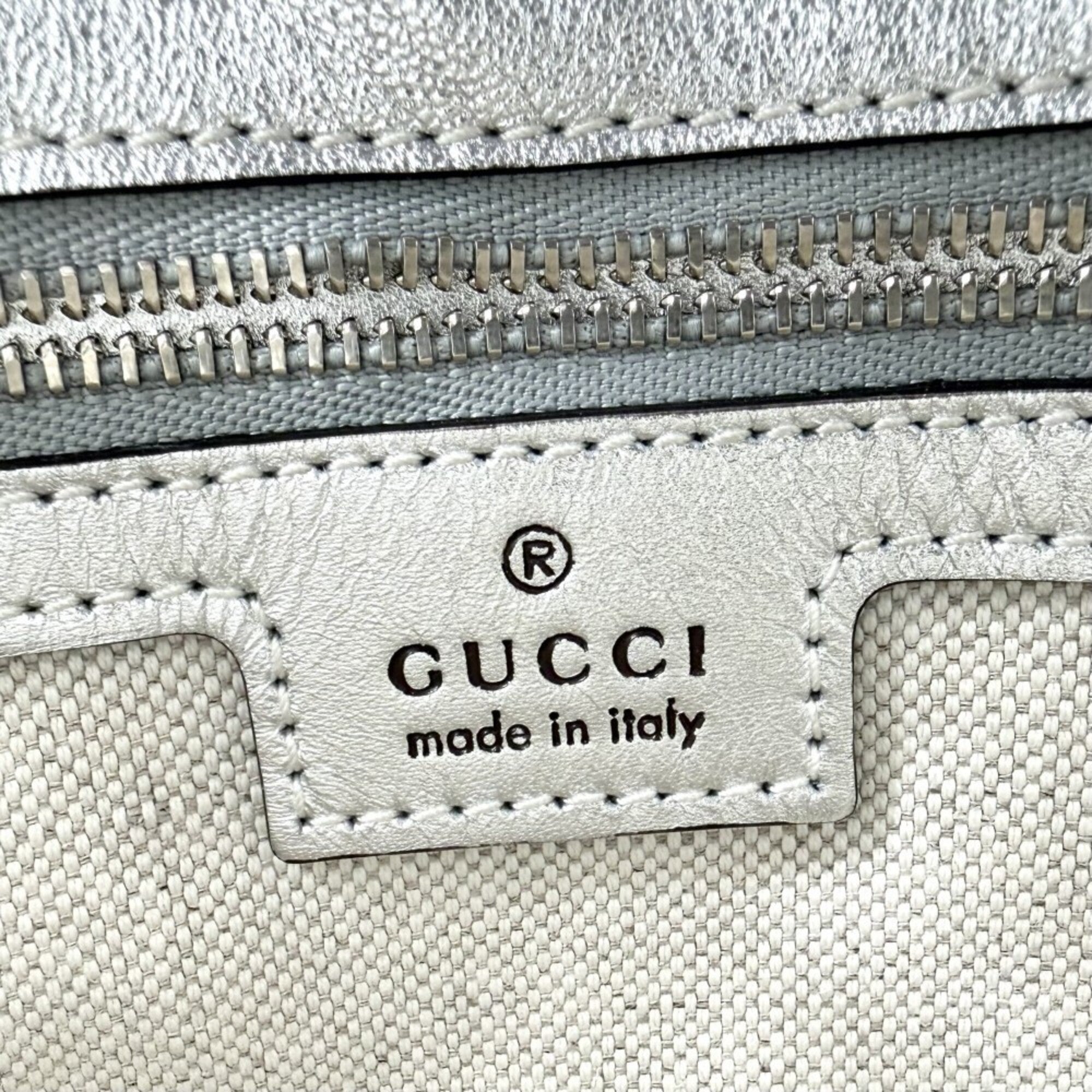 Gucci Metallic Silver Leather Handbag Shoulder Bag (Pre-Owned)