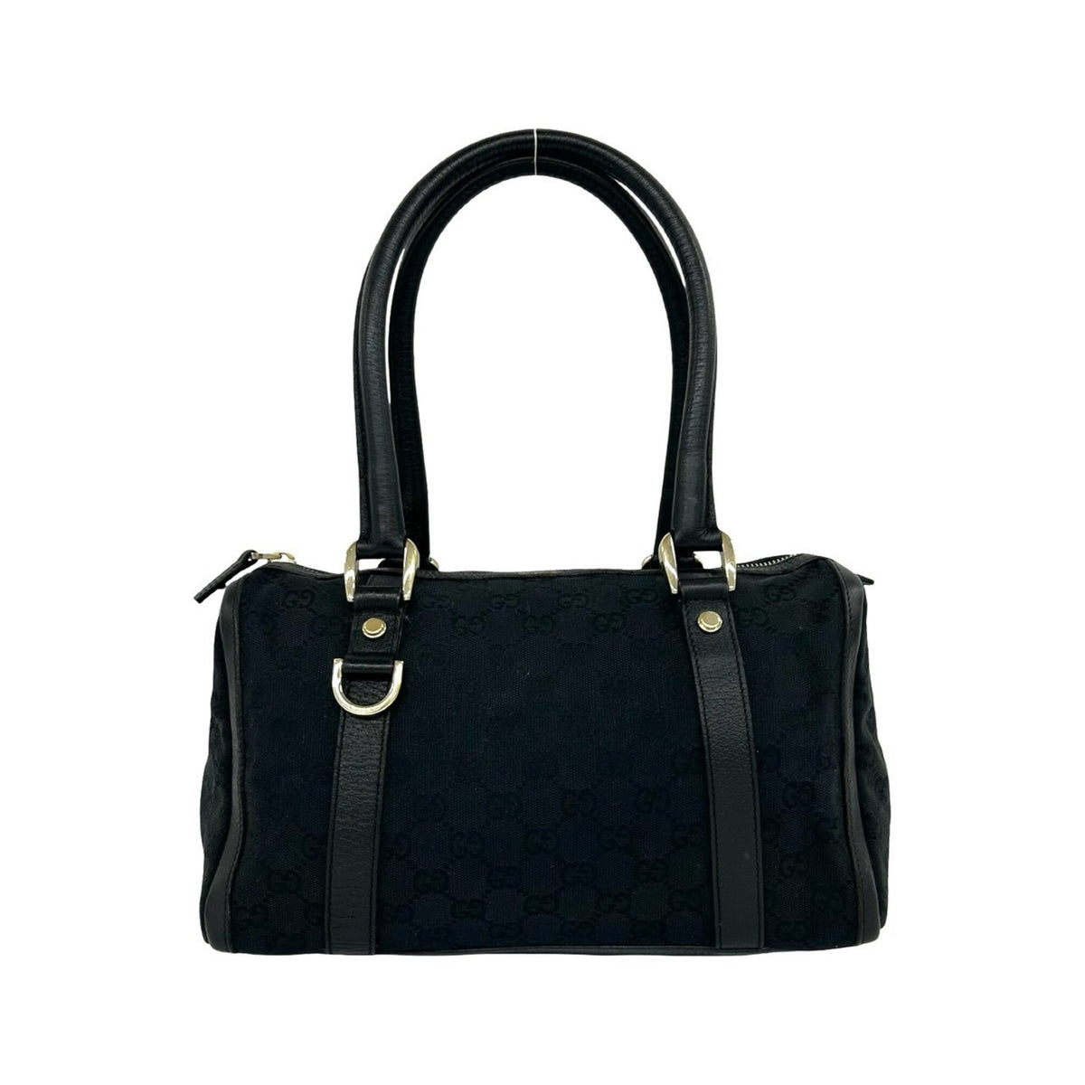 Gucci Black Canvas Leather Boston Bag Handbag (Pre-Owned)