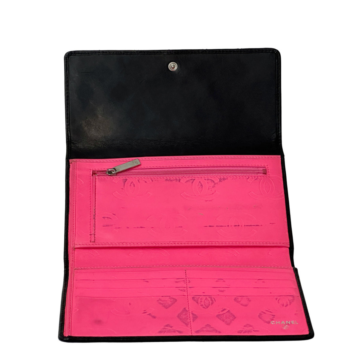 Chanel Black Pink Leather Long Wallet (Bi-Fold) (Pre-Owned)