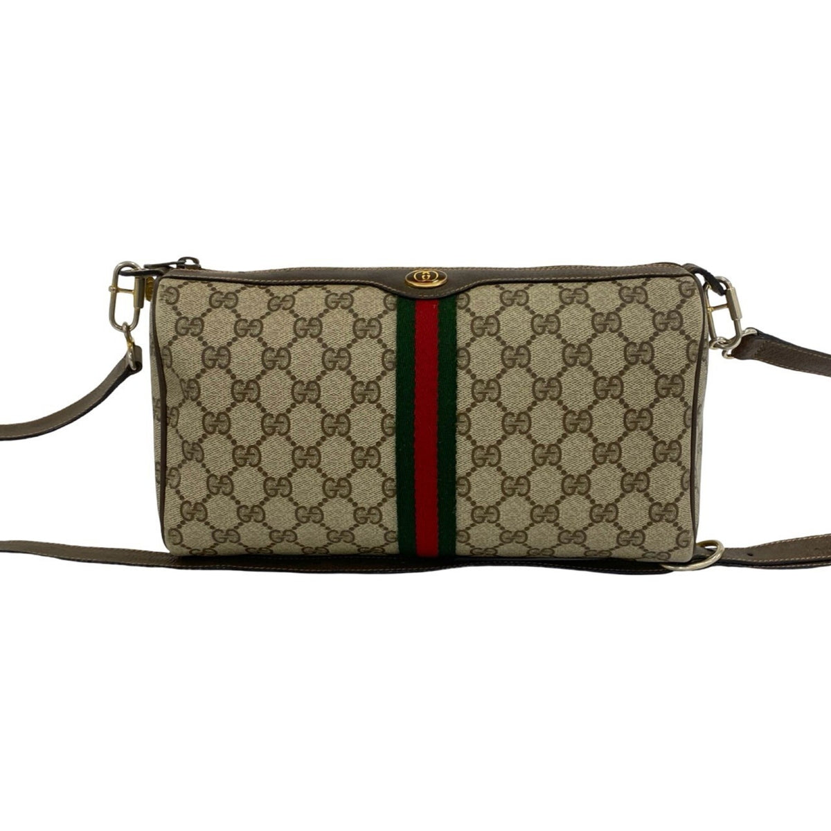 Gucci Brown Green Red Color Leather Pochette Shoulder Bag (Pre-Owned)