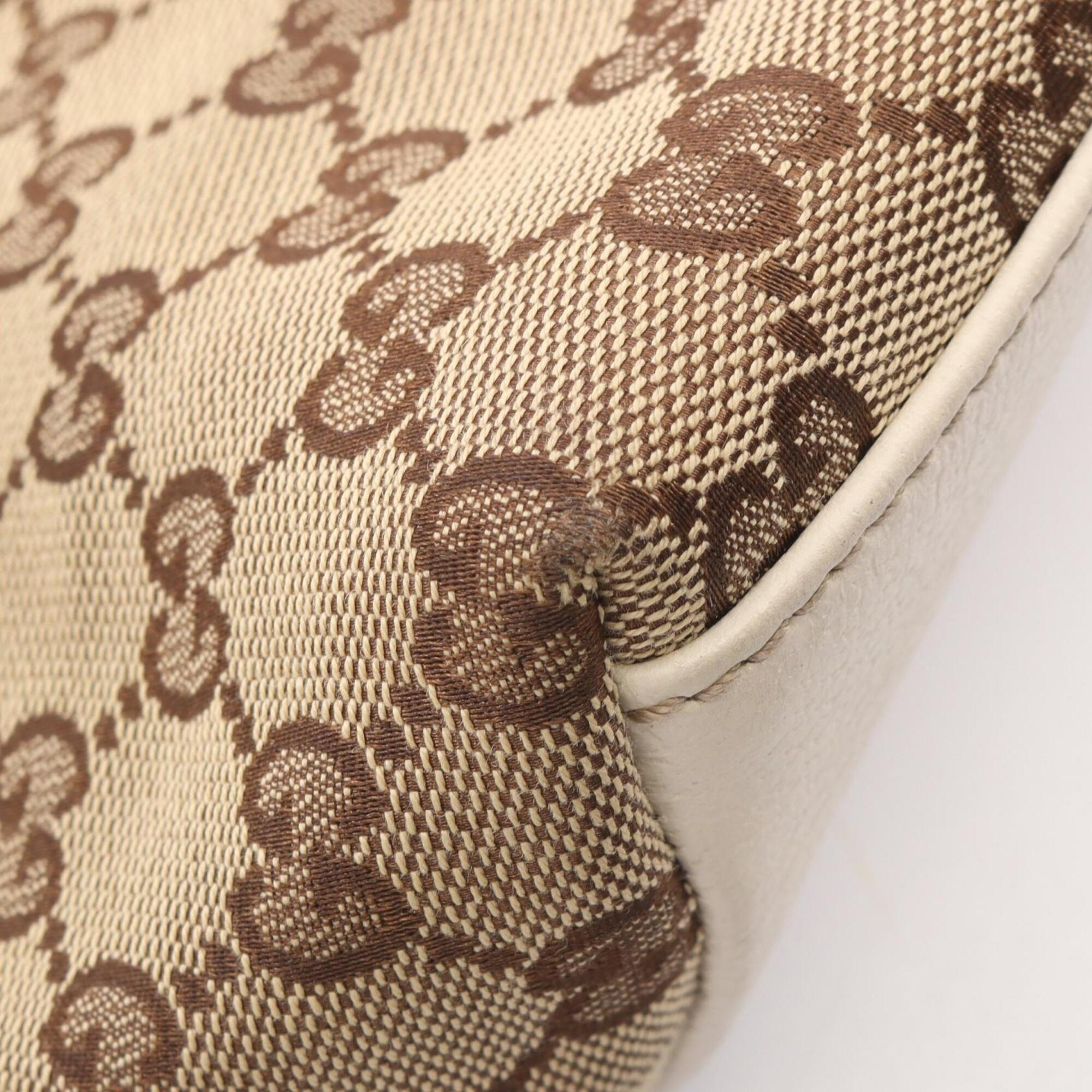 Gucci Beige Ivory Gg Canvas Leather Handbag Tote Bag (Pre-Owned)