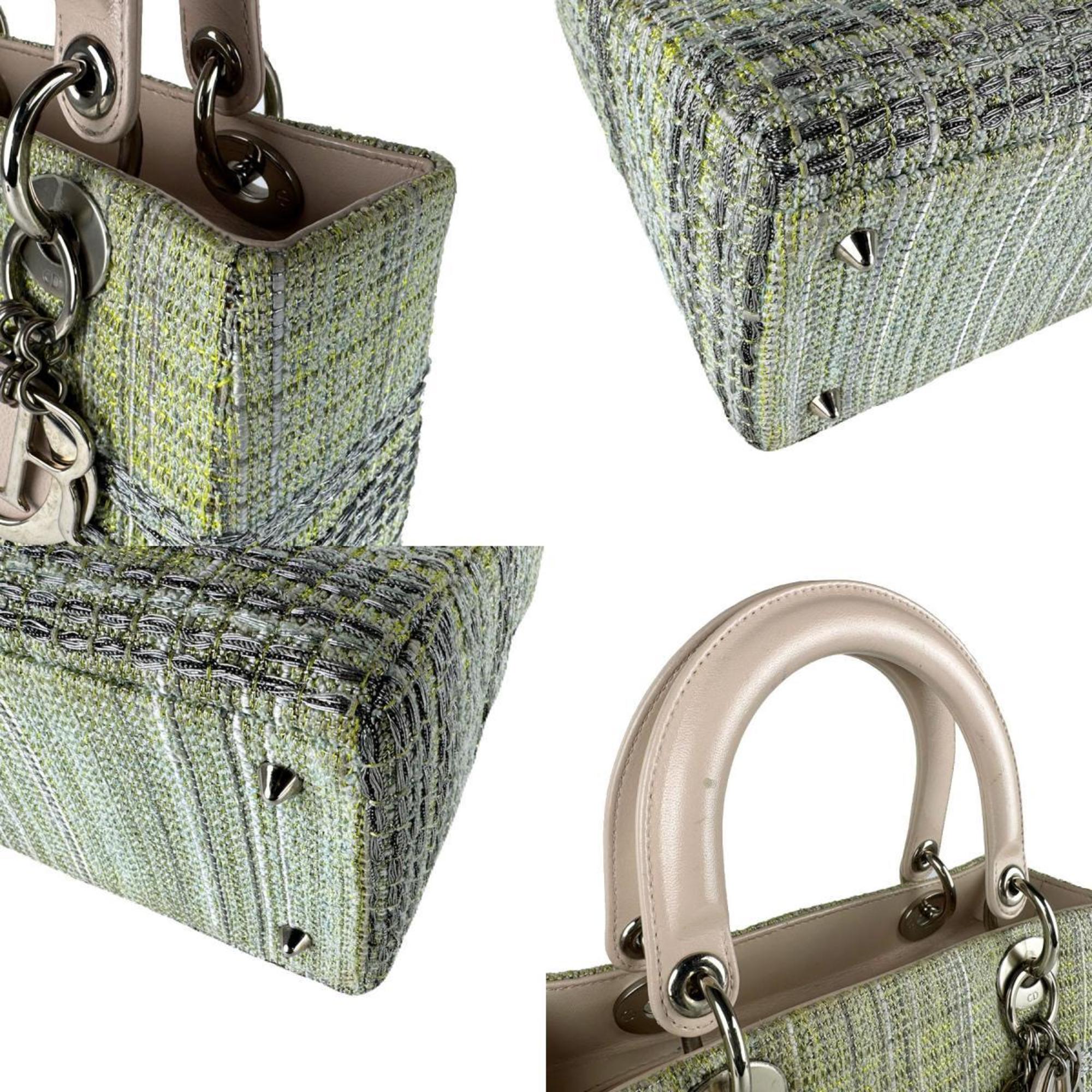 Christian Dior Green Pink Beige Tweed Leather Handbag Shoulder Bag (Pre-Owned)