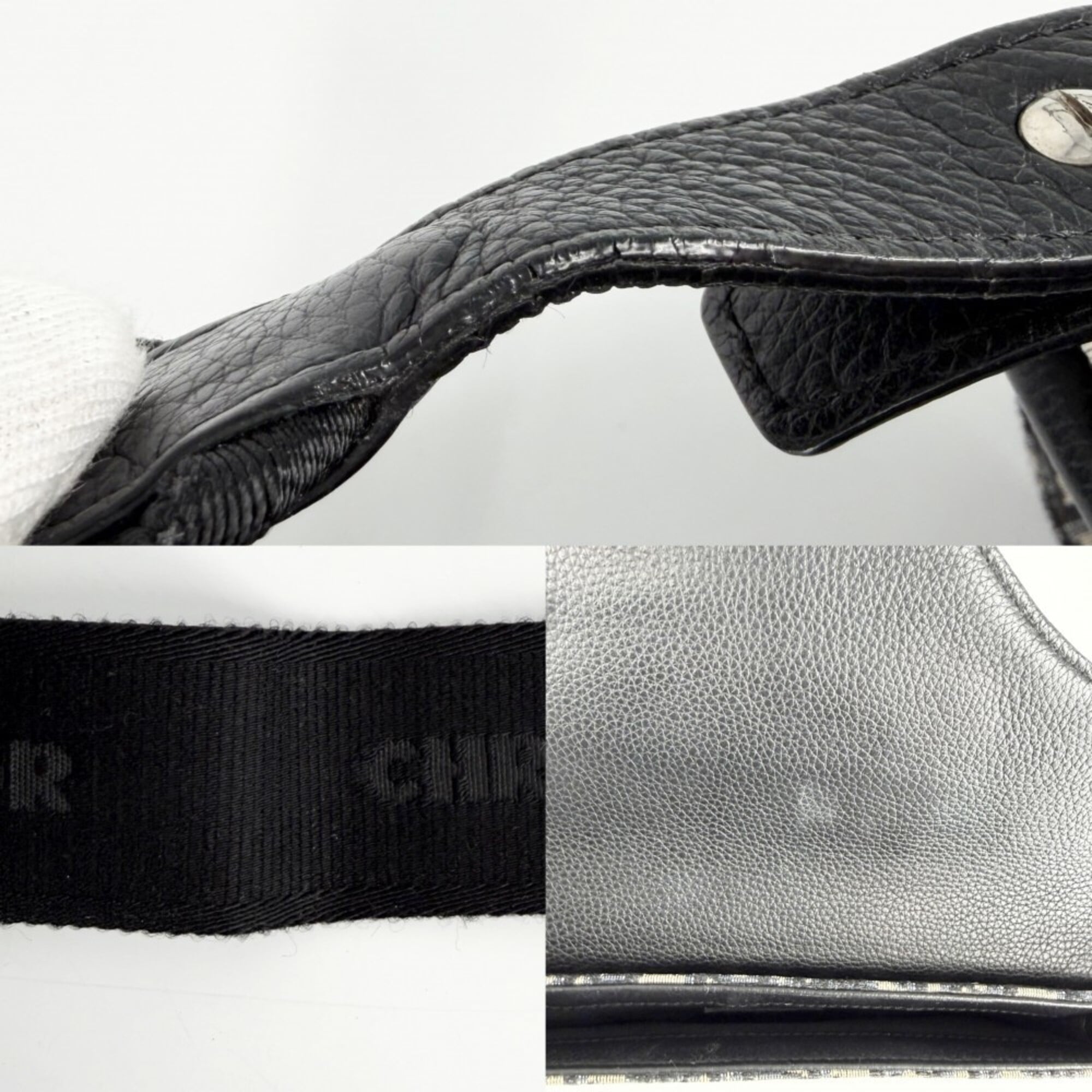 Christian Dior Beige Black White Leather Canvas Messenger Bag Saddle Bag Shoulder Bag (Pre-Owned)
