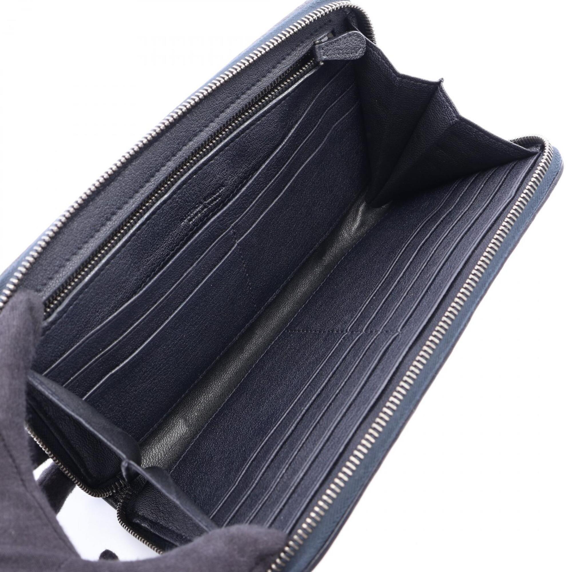 Bottega Veneta Black Blue Navy Intrecciato Long Wallet (Bi-Fold) (Pre-Owned)