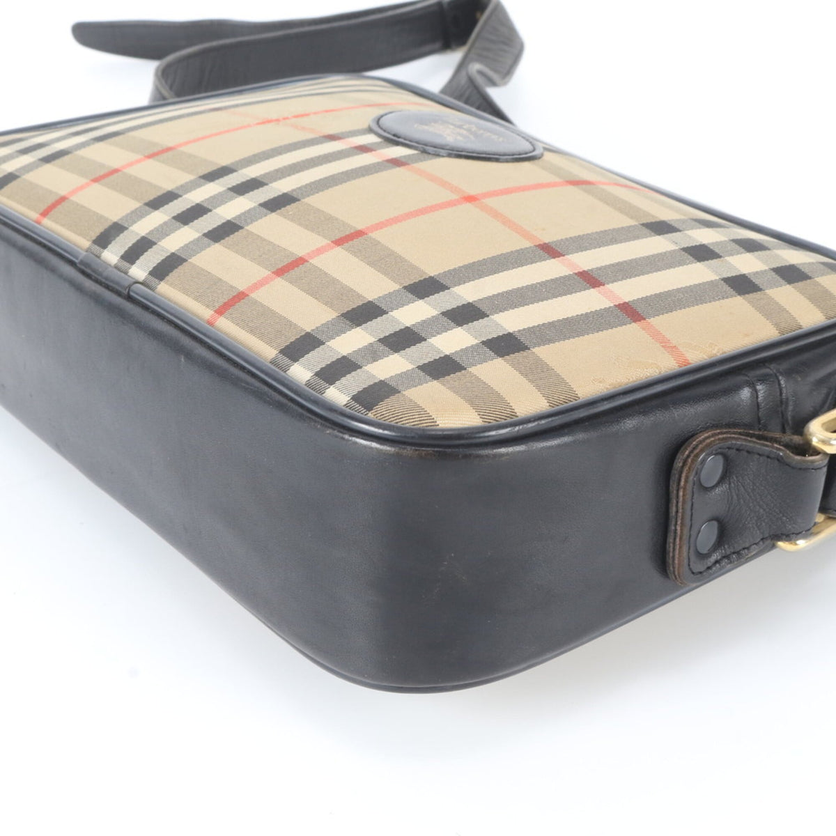 Burberry Black Leather Canvas Crossbody Bag Shoulder Bag (Pre-Owned)