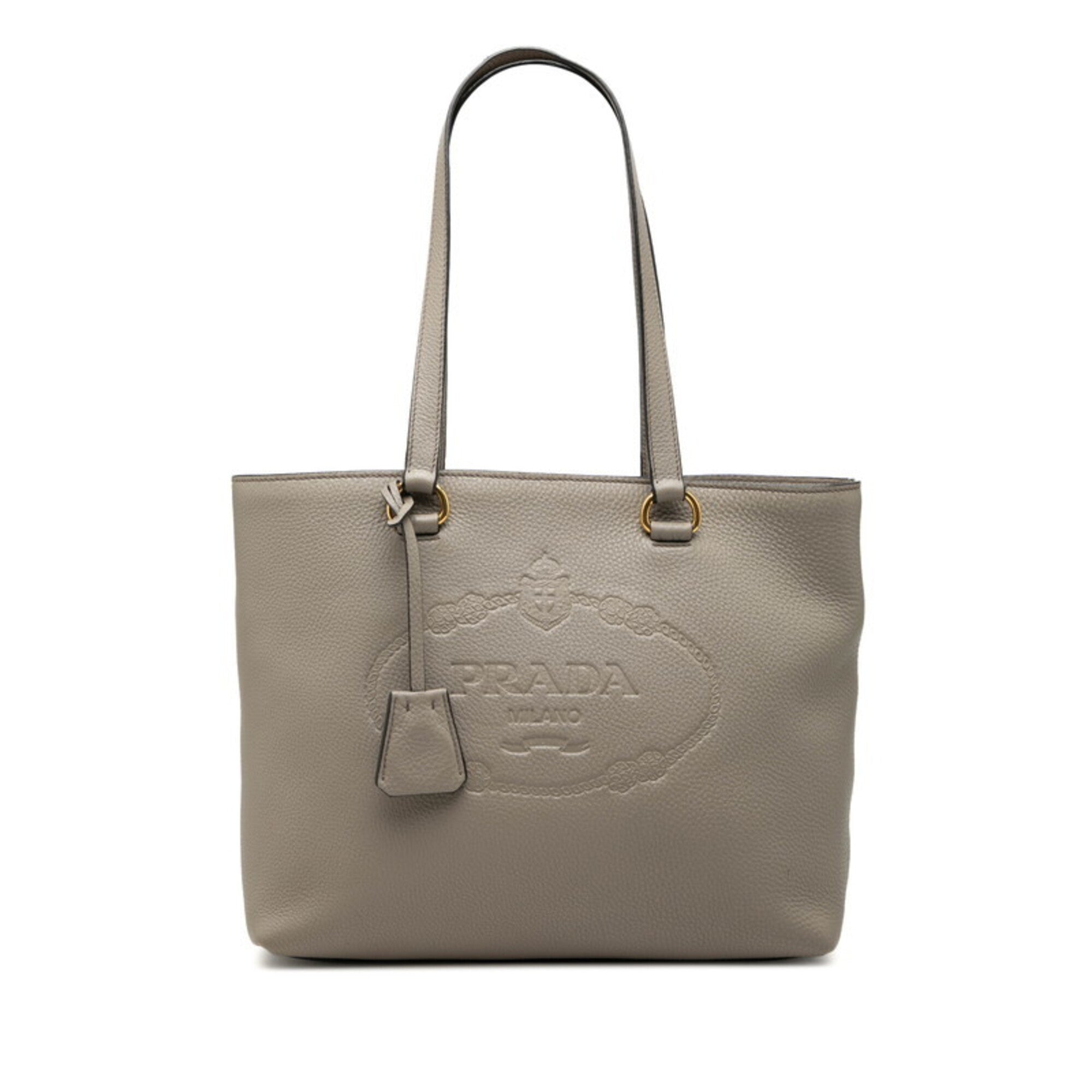 Prada Gray Leather Shoulder Bag Tote Bag (Pre-Owned)