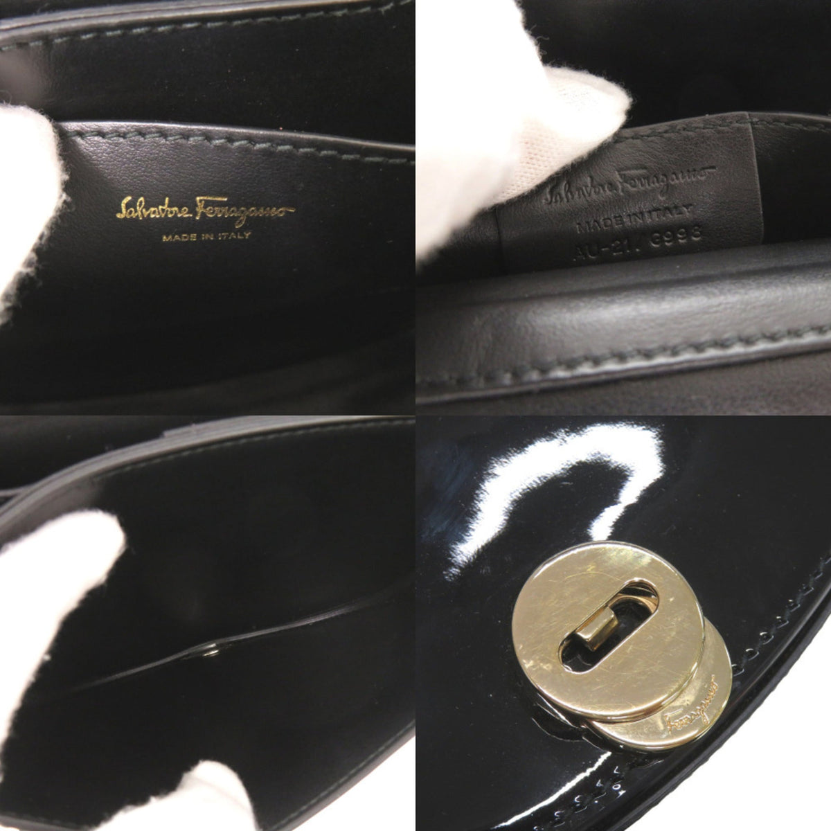 Salvatore Ferragamo Black Patent Leather Shoulder Bag (Pre-Owned)