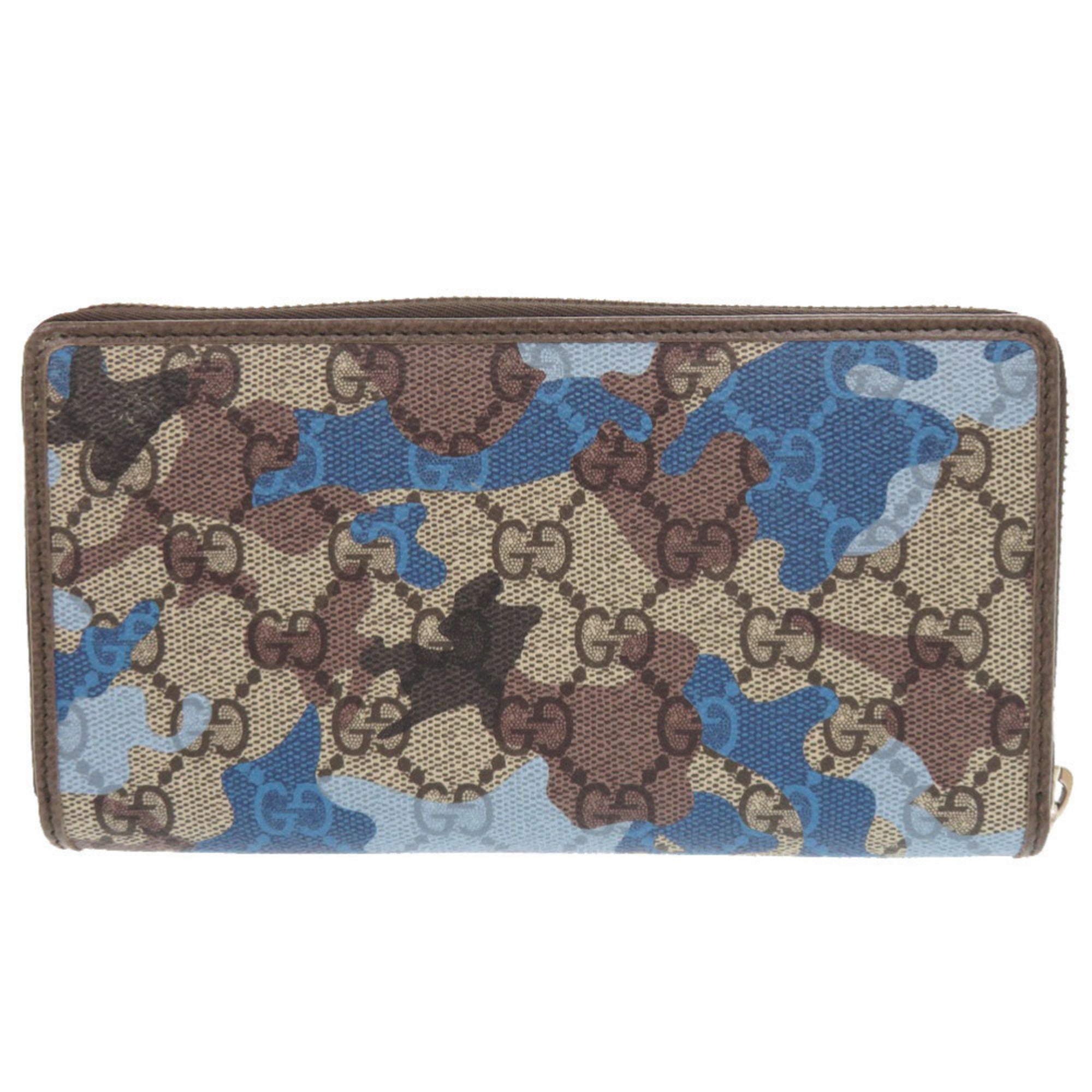Gucci Beige Blue Coated Canvas Long Wallet (Bi-Fold) (Pre-Owned)
