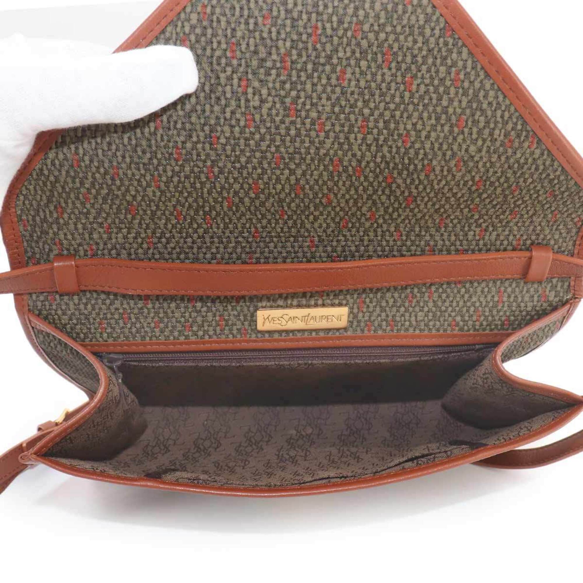 Yves Saint Laurent Brown Green Pvc Leather Handbag Shoulder Bag (Pre-Owned)