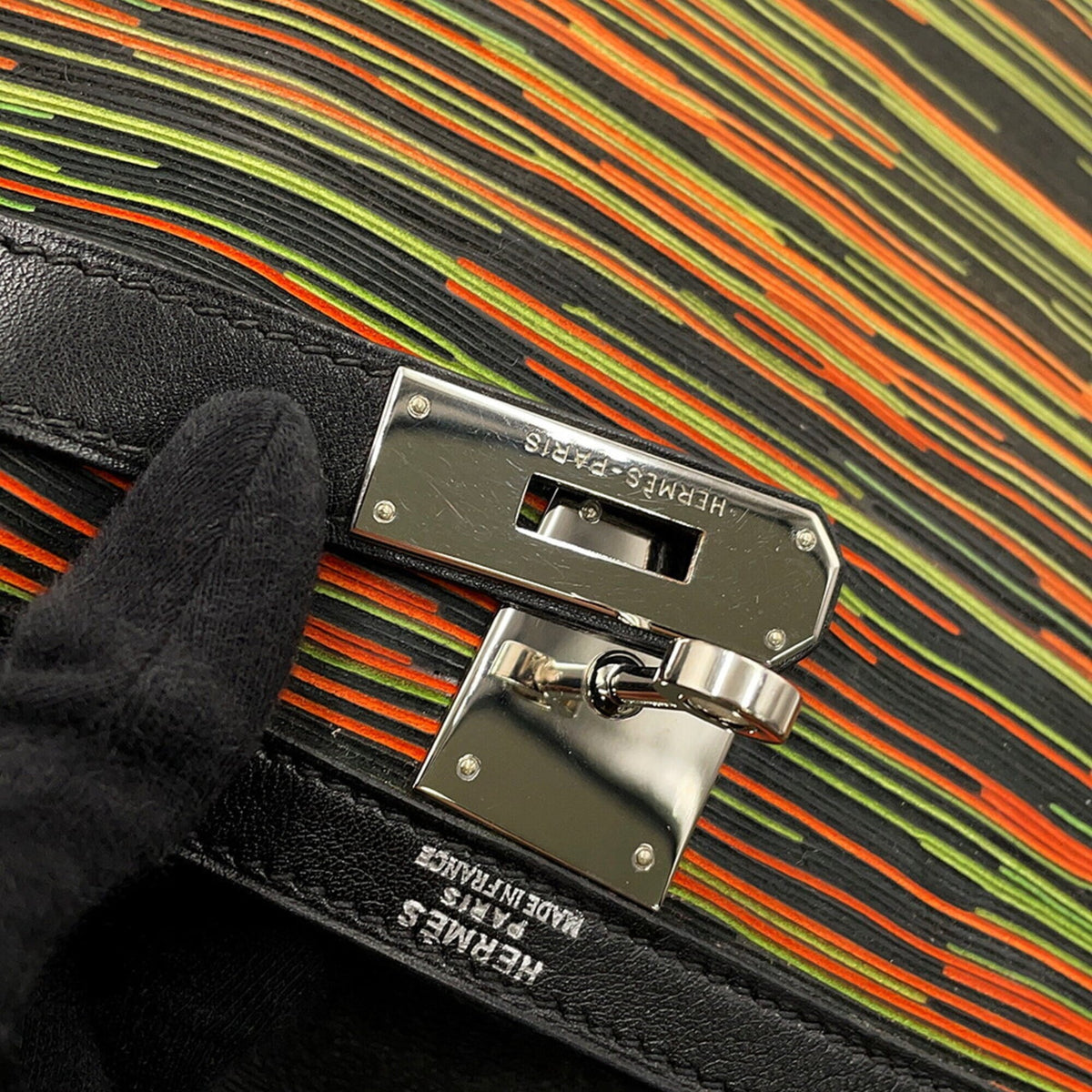 Hermes Black Green Orange Gulliver Leather Leather Handbag (Pre-Owned)