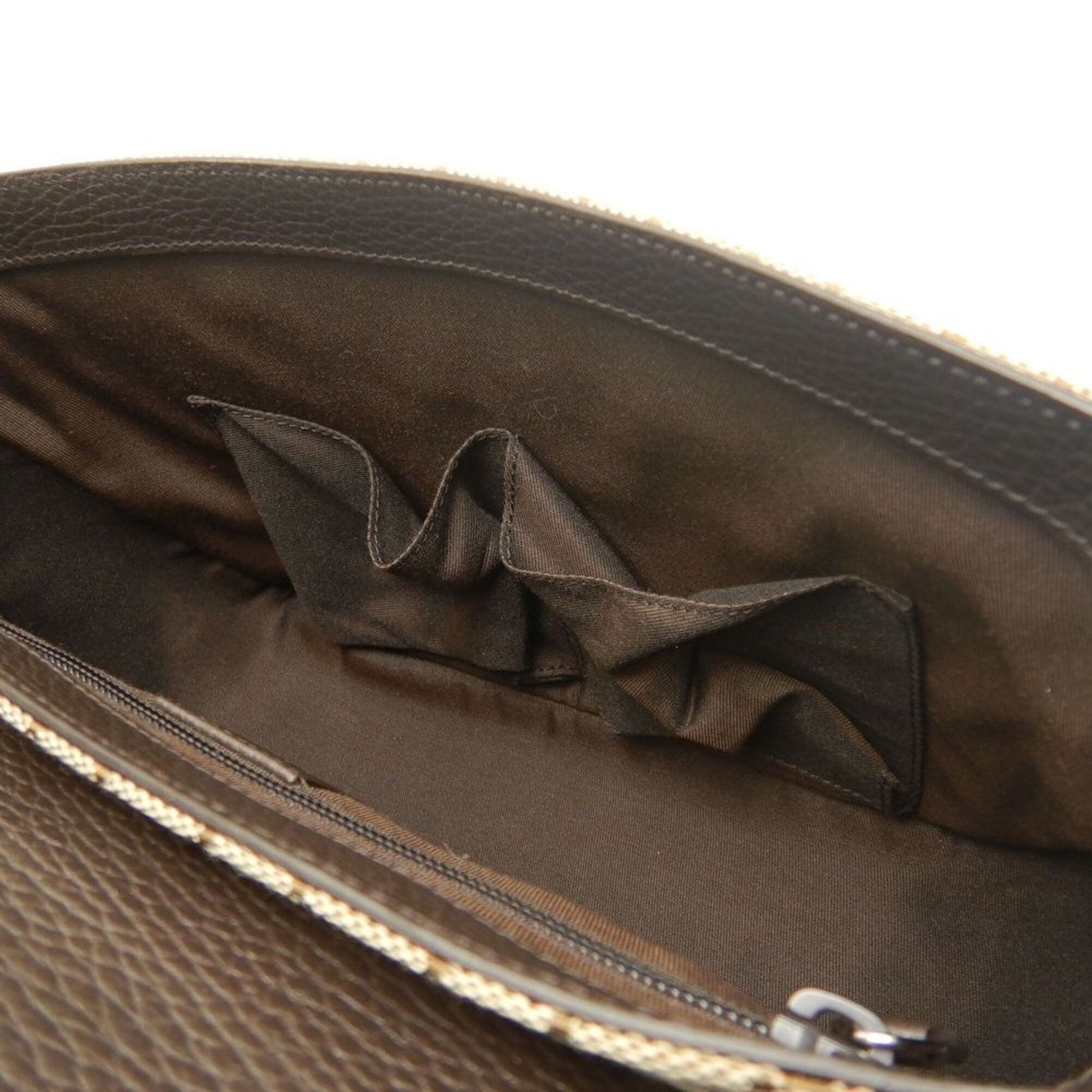 Gucci Gg Canvas Beige Dark Brown Gg Canvas Leather Messenger Bag Shoulder Bag (Pre-Owned)