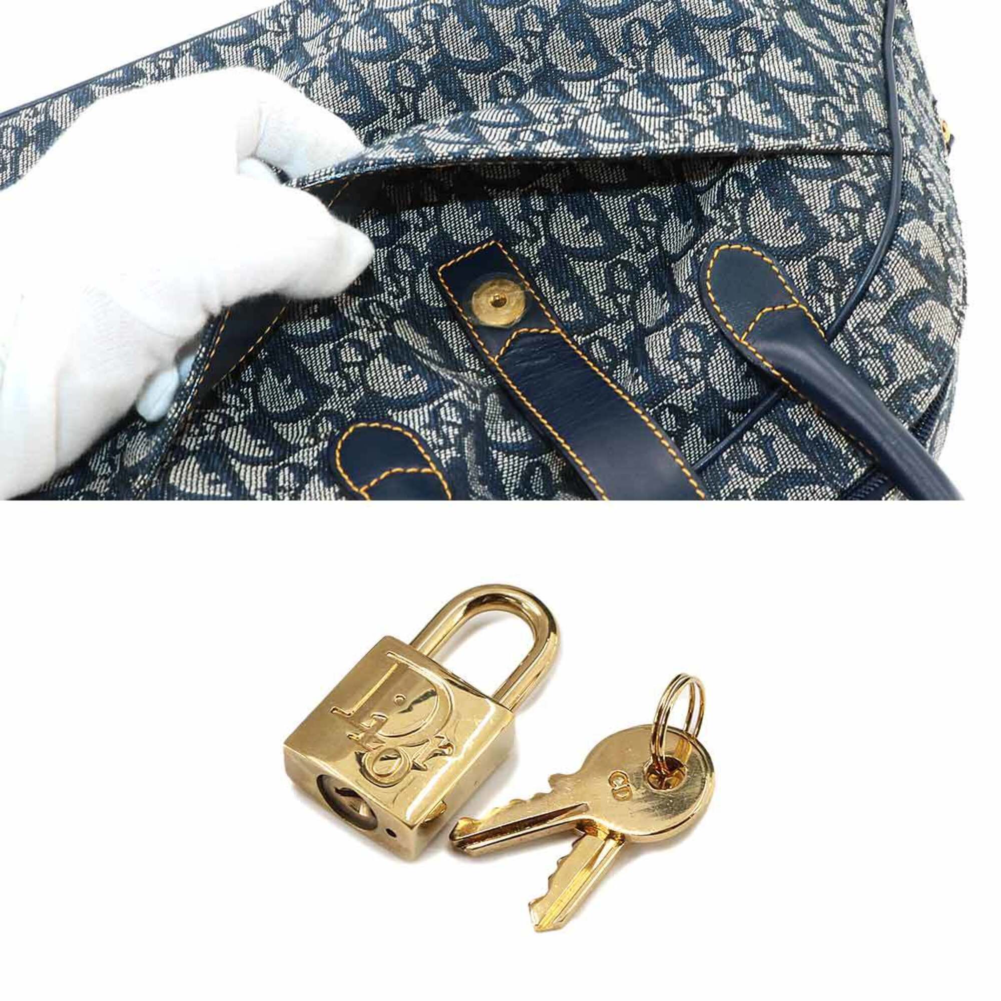 Christian Dior Trotter Navy Canvas Leather Handbag Saddle Bag (Pre-Owned)