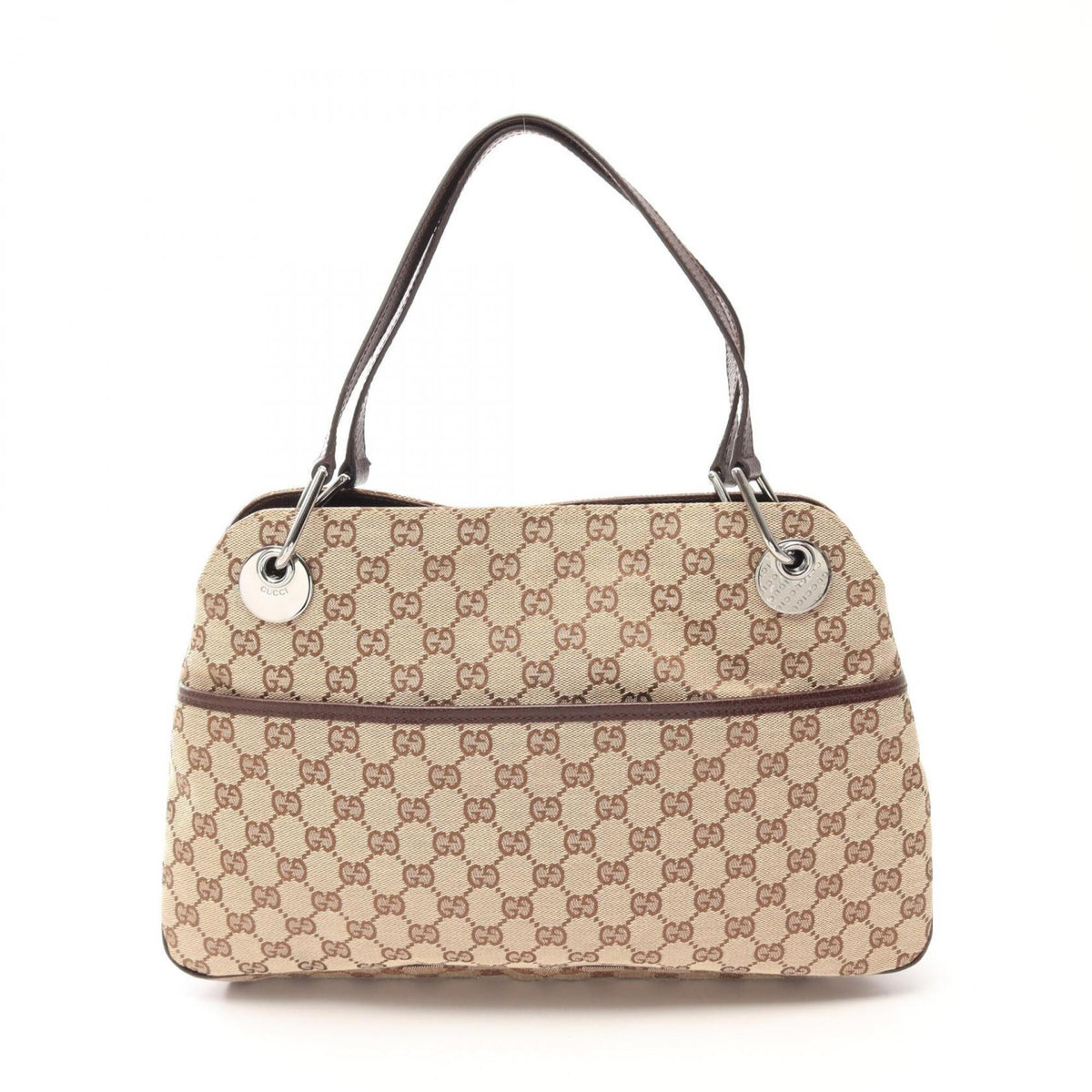 Gucci Beige Brown Leather Canvas Handbag Shoulder Bag (Pre-Owned)