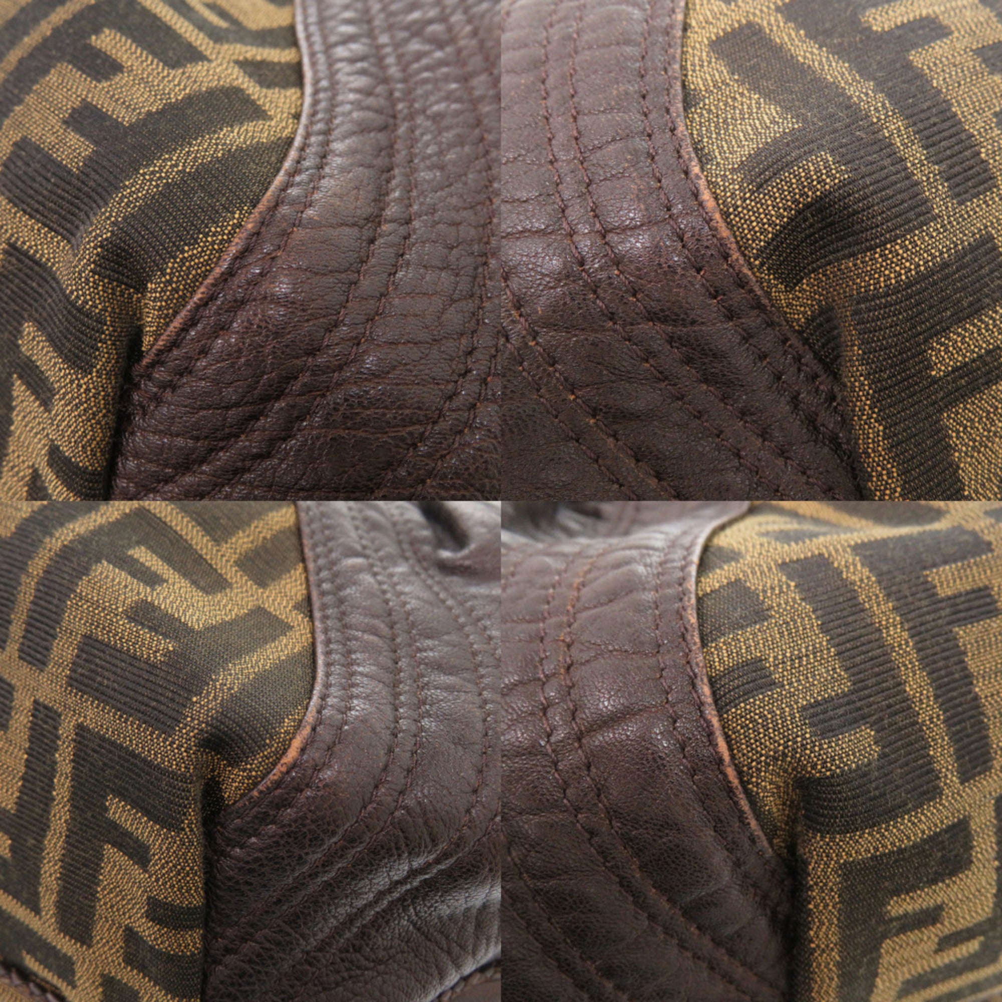 Fendi Brown Leather Canvas Handbag (Pre-Owned)