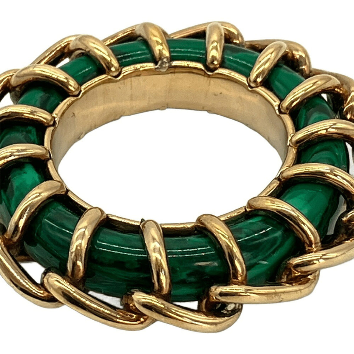 Bottega Veneta Green Resin Silver 925 Band Ring (Pre-Owned)