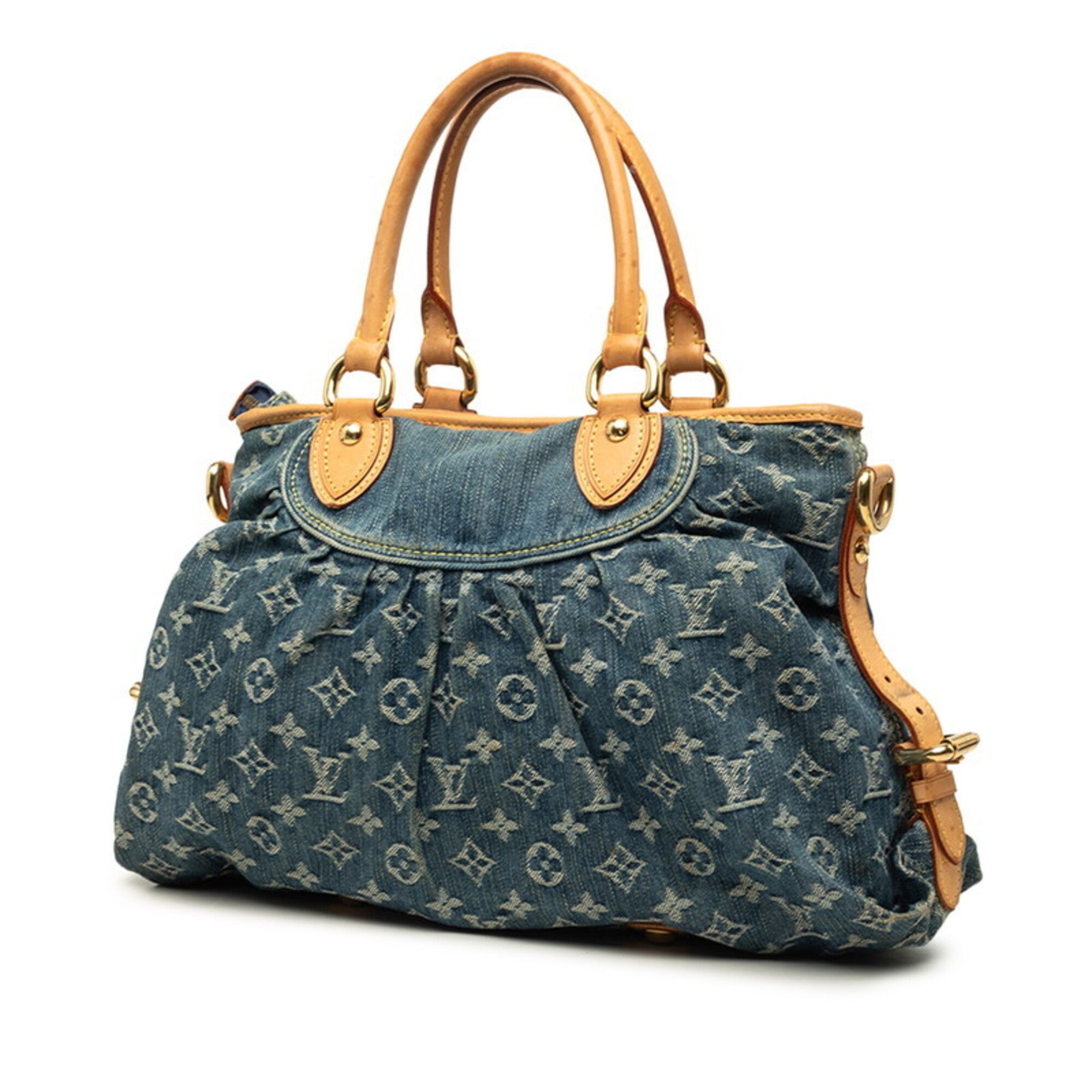 Louis Vuitton Blue Denim Leather Handbag Tote Bag (Pre-Owned)