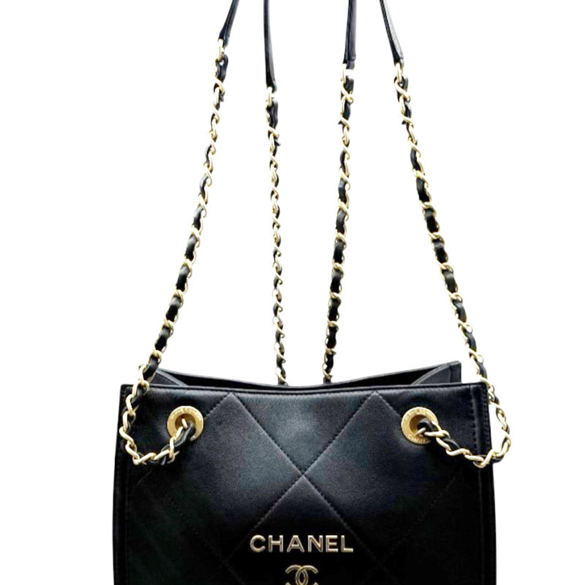 Chanel Black Leather Shoulder Bag Tote Bag (Pre-Owned)