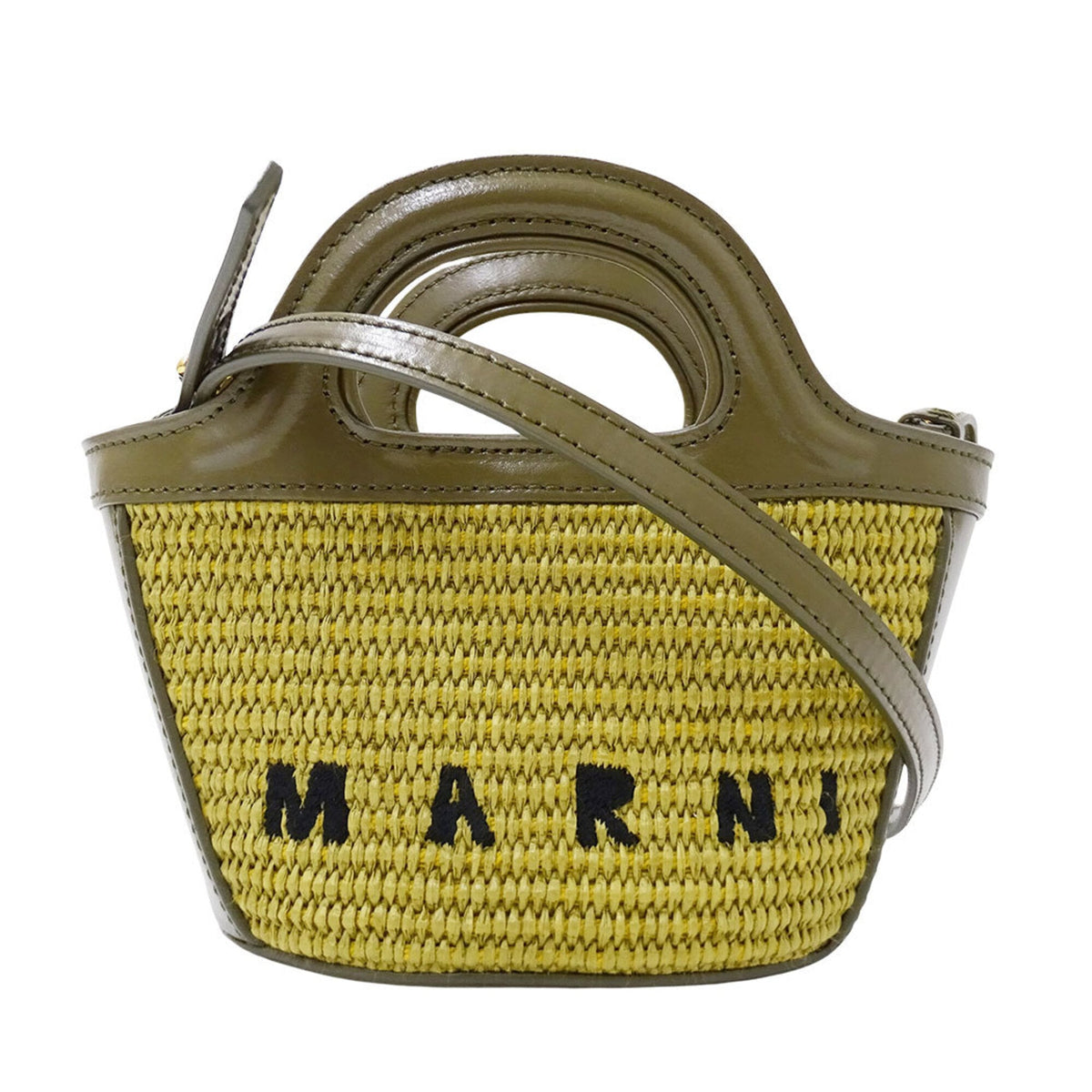 Marni Green Khaki Leather Raffia Handbag Shoulder Bag (Pre-Owned)