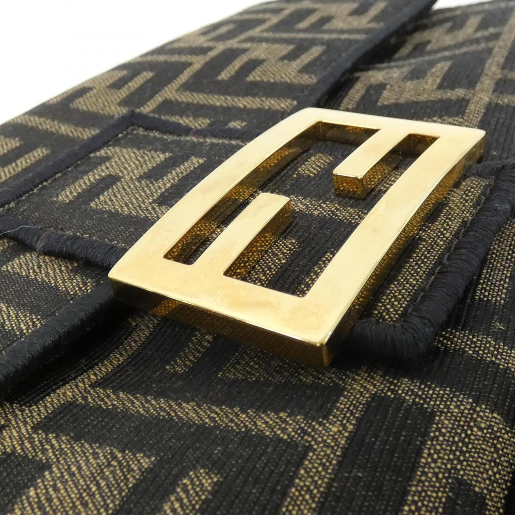 Fendi Baguette Black Brown Nylon Shoulder Bag (Pre-Owned)