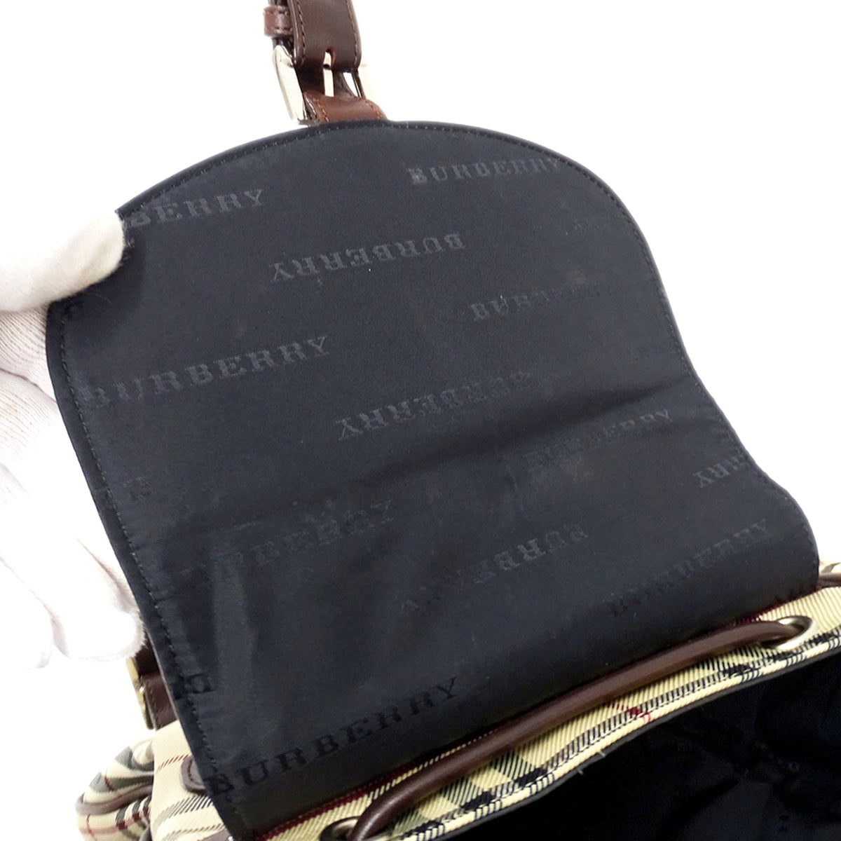Burberry Beige Brown Canvas Handbag (Pre-Owned)