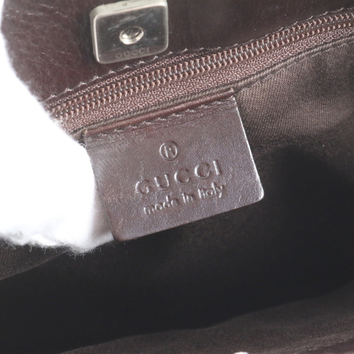 Gucci Brown Leather Canvas Handbag Shoulder Bag Tote Bag (Pre-Owned)