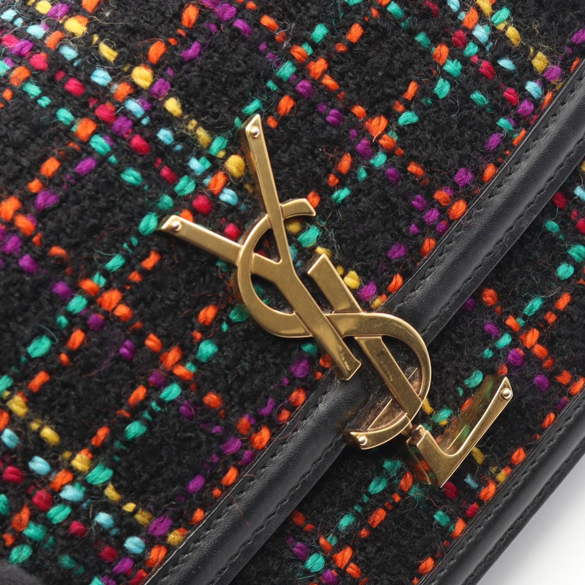 Yves Saint Laurent Black Multi-Color Fabric Leather Handbag Shoulder Bag (Pre-Owned)
