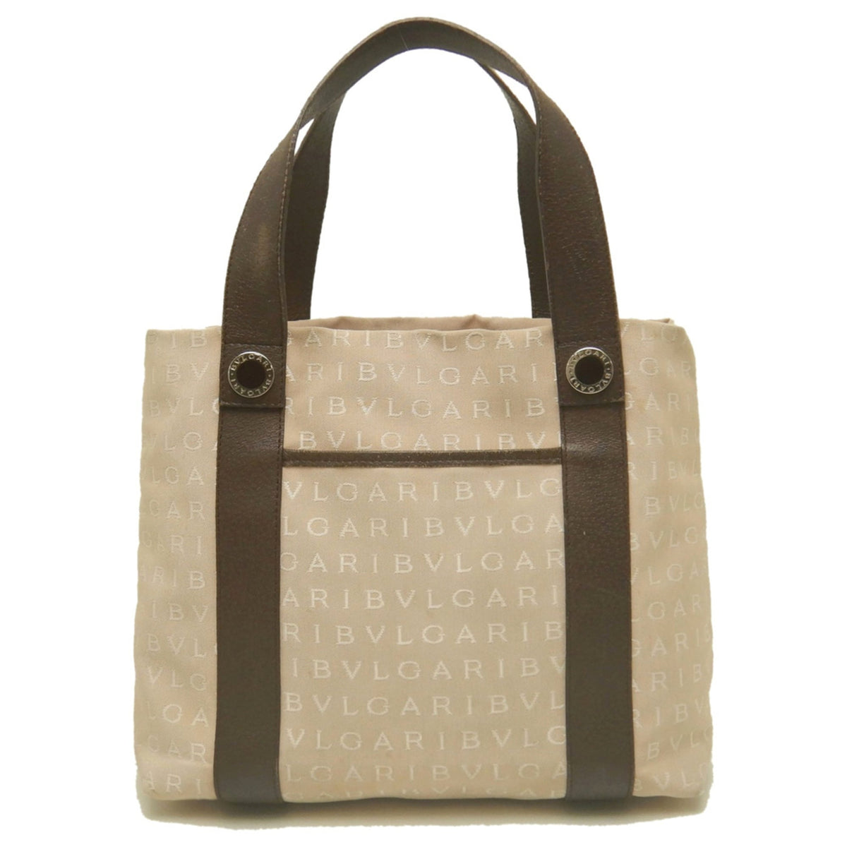 Bvlgari Logomania Beige Brown Canvas Leather Tote Bag (Pre-Owned)