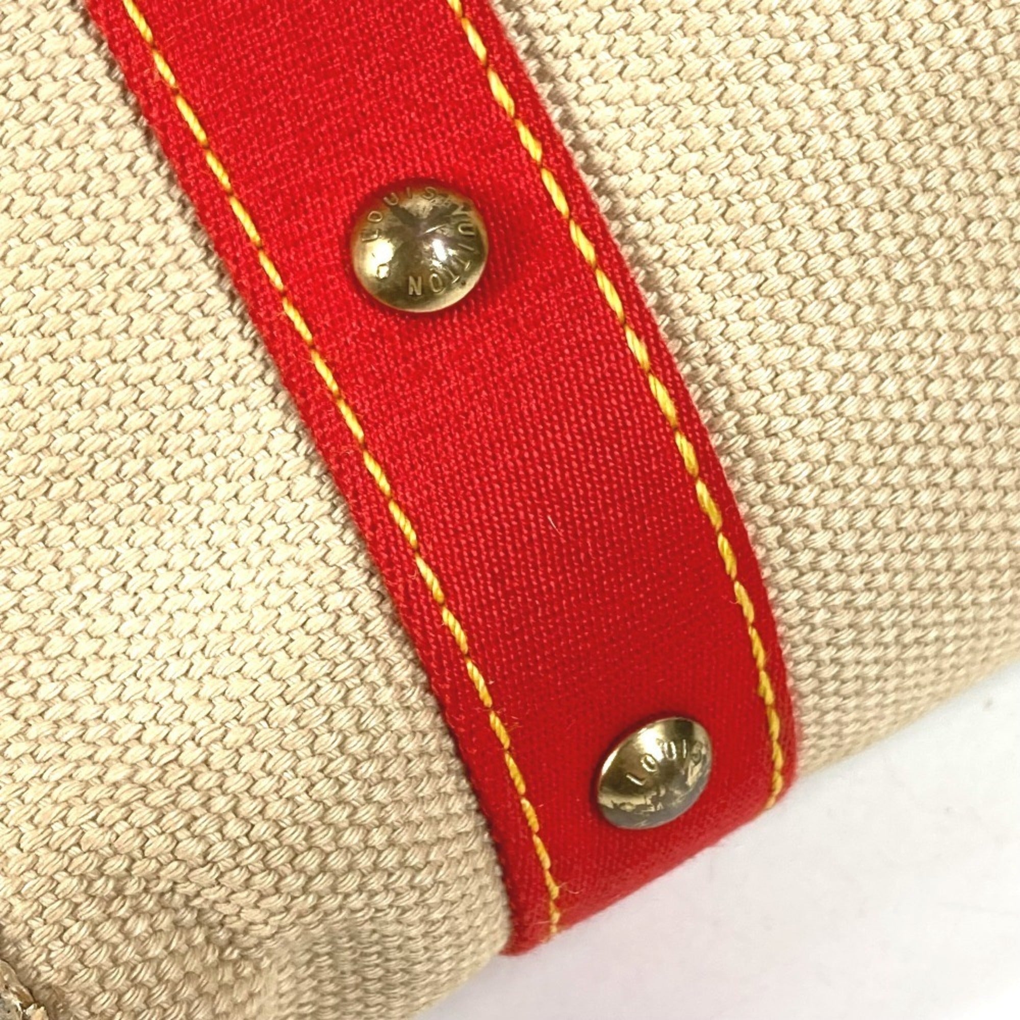 Louis Vuitton Beige Red Color Canvas Leather Shoulder Bag Tote Bag (Pre-Owned)