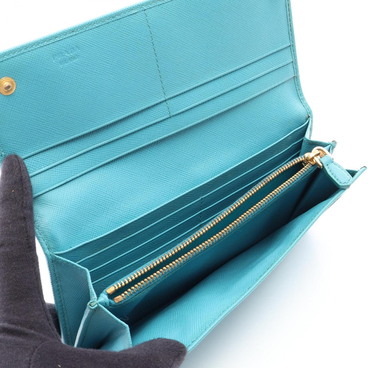 Prada Blue Leather Long Wallet (Bi-Fold) (Pre-Owned)