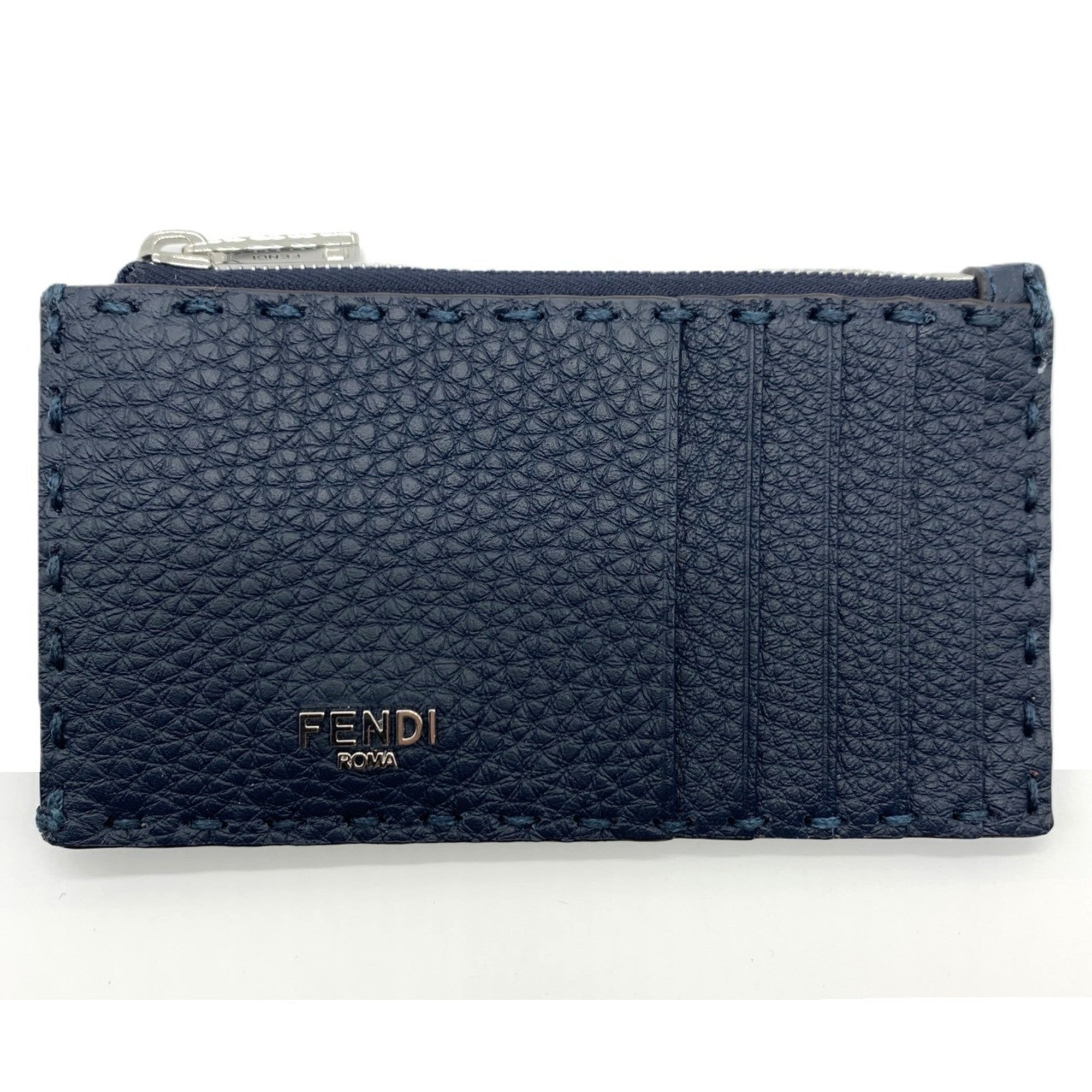 Fendi Selleria Dark Blue Dark Red Leather Coin Purse/Coin Case (Pre-Owned)