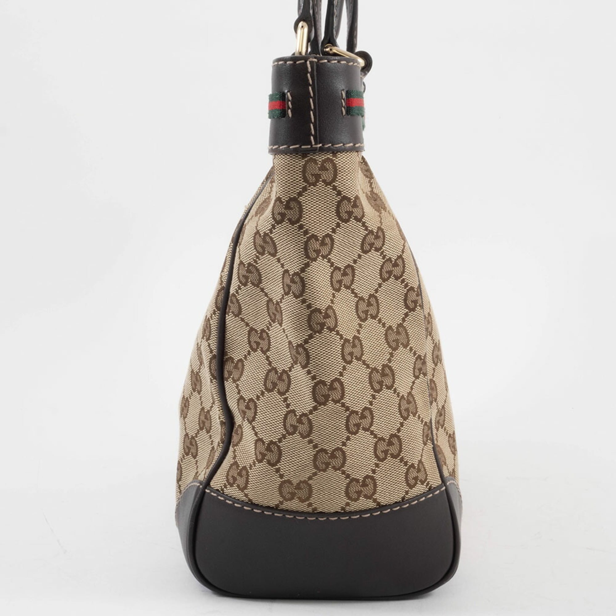Gucci Gg Canvas Beige Brown Gg Canvas Leather Handbag (Pre-Owned)
