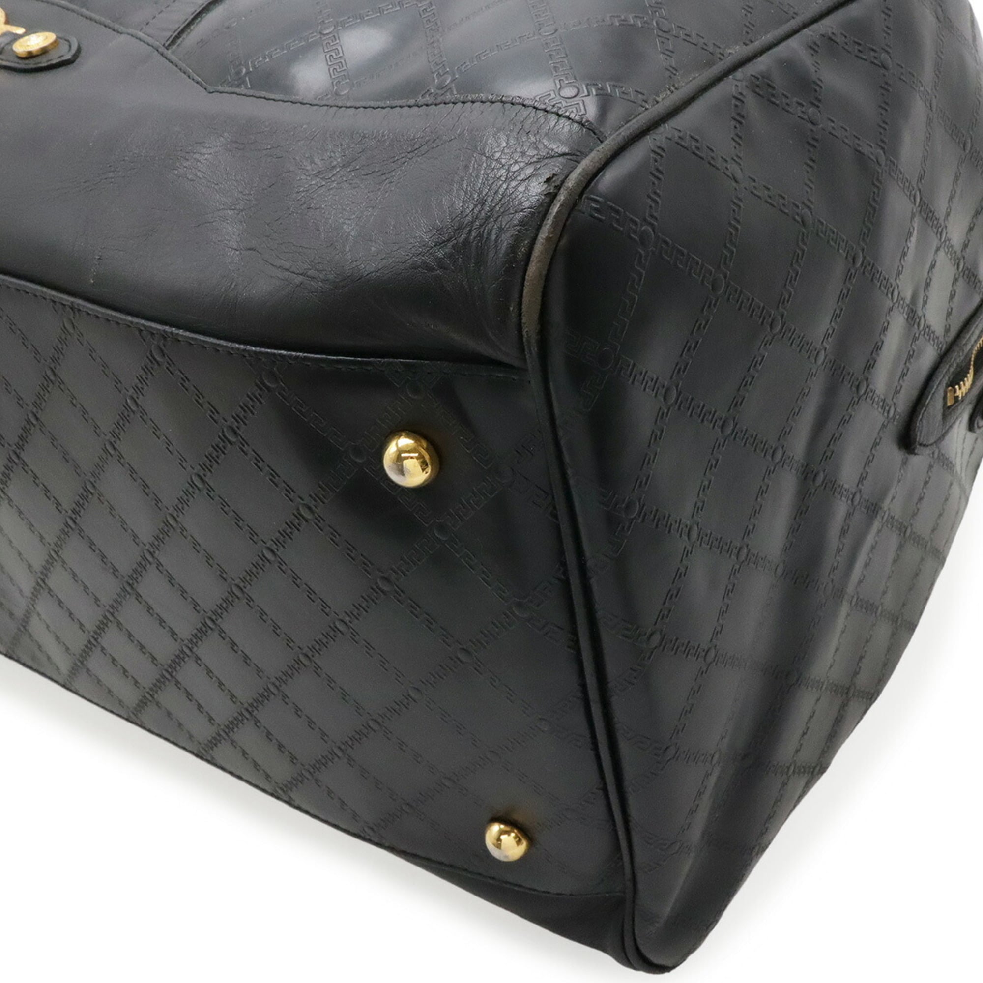 Versace Black Coated Canvas Leather Boston Bag (Pre-Owned)