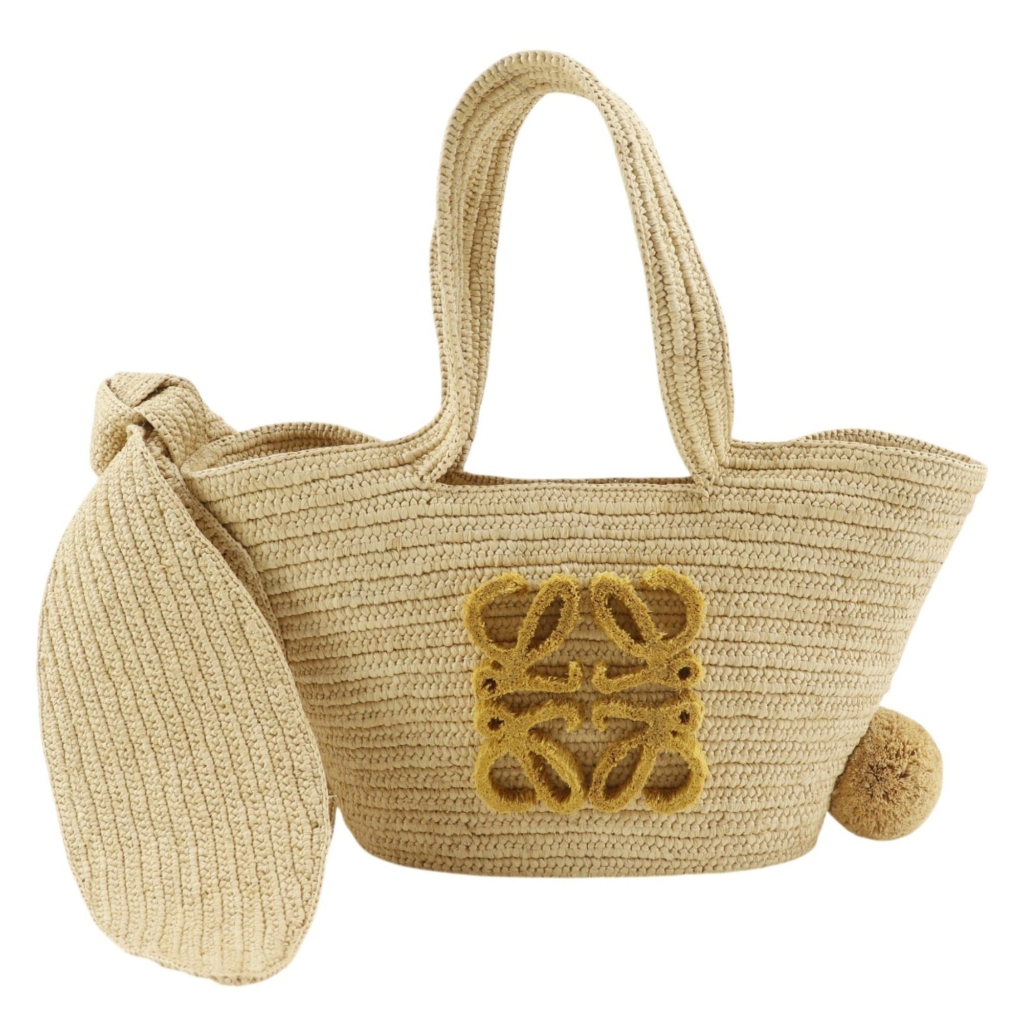 Loewe Beige Yellow Raffia Leather Basket Handbag (Pre-Owned)