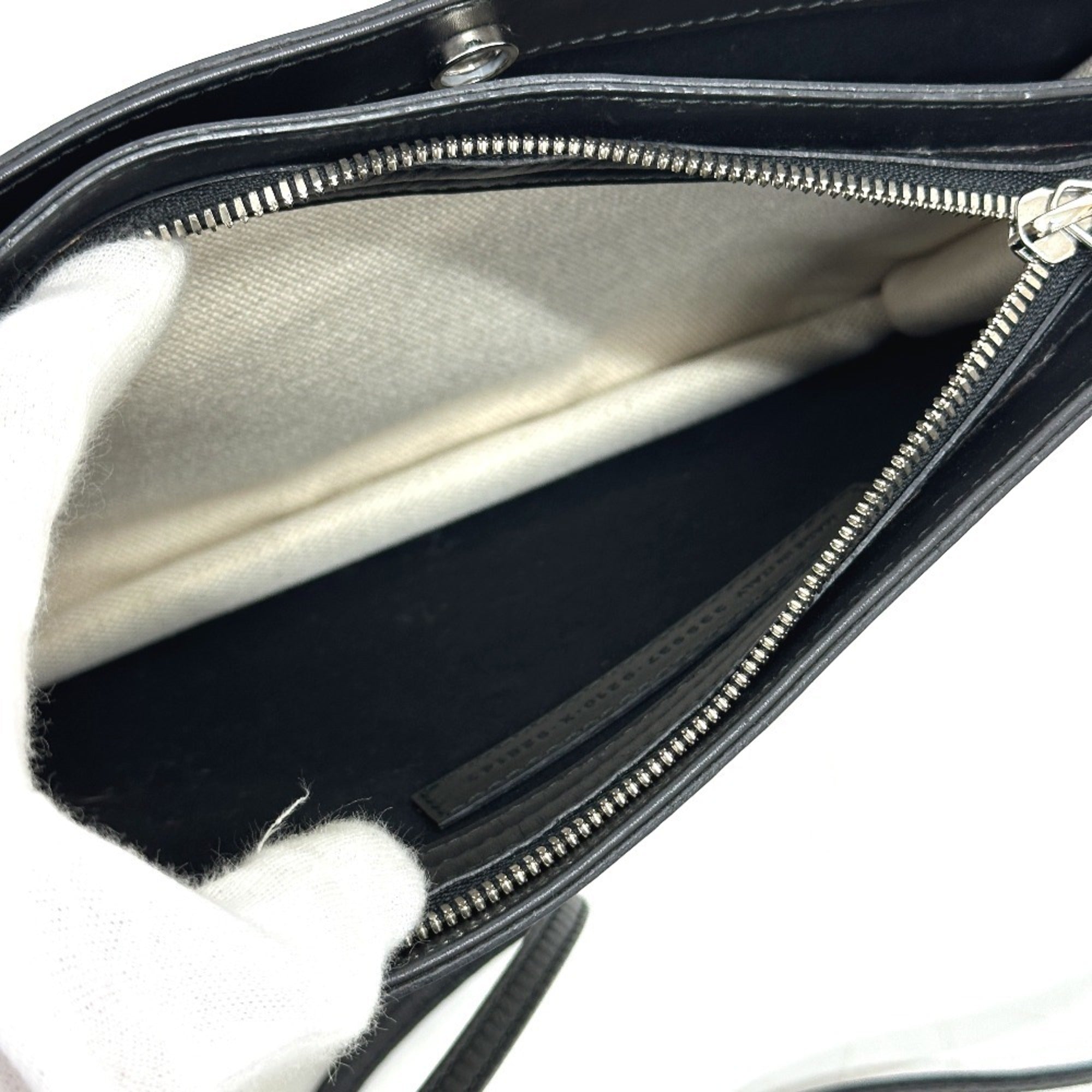 Balenciaga Black White Leather Canvas Pochette Shoulder Bag (Pre-Owned)