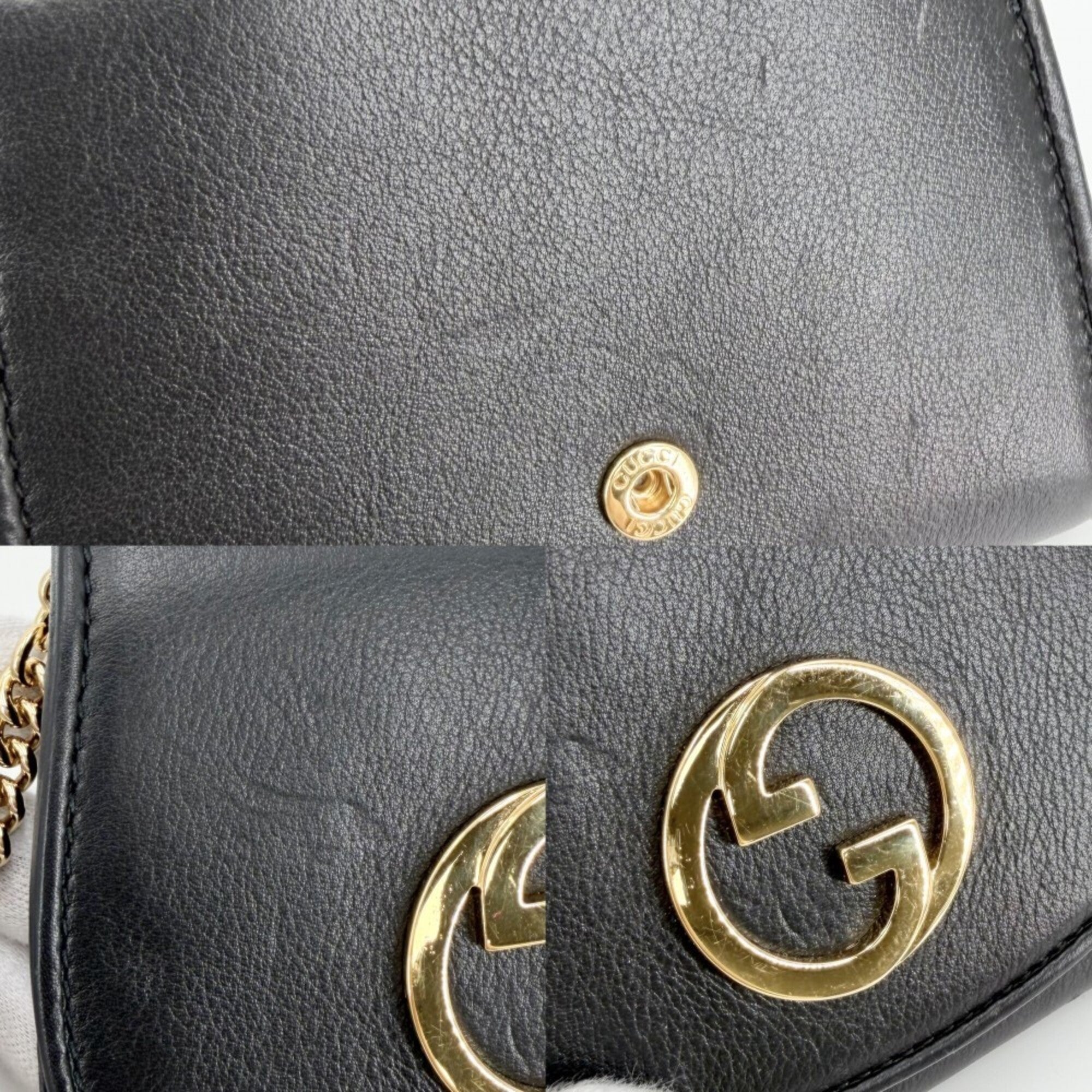 Gucci Black Leather Chain/Shoulder Wallet (Pre-Owned)