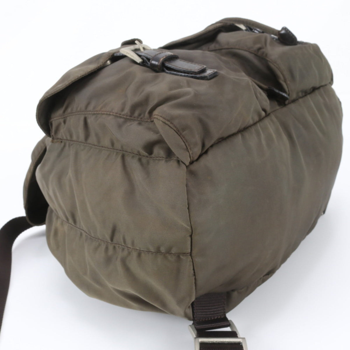 Prada Green Khaki Leather Nylon Backpack (Pre-Owned)