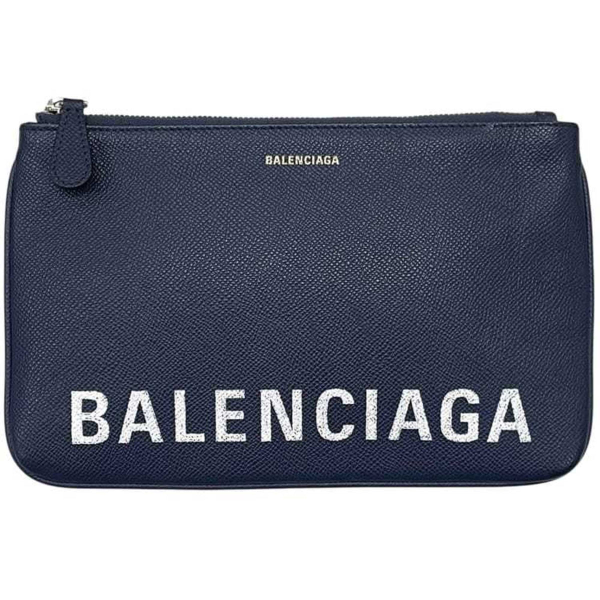 Balenciaga Navy Leather Clutch Bag Pouch (Pre-Owned)