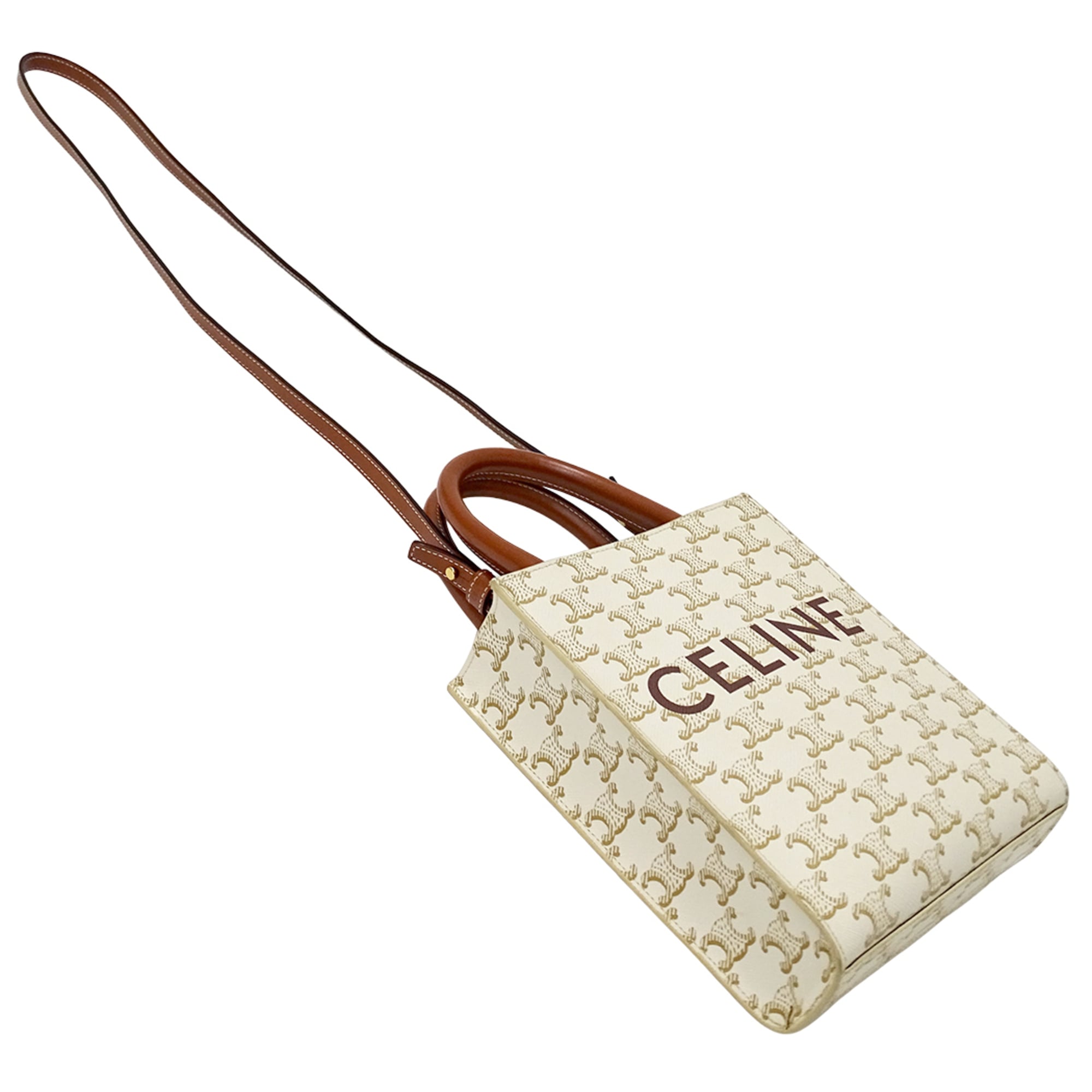 Celine Brown White Handbag Shoulder Bag (Pre-Owned)